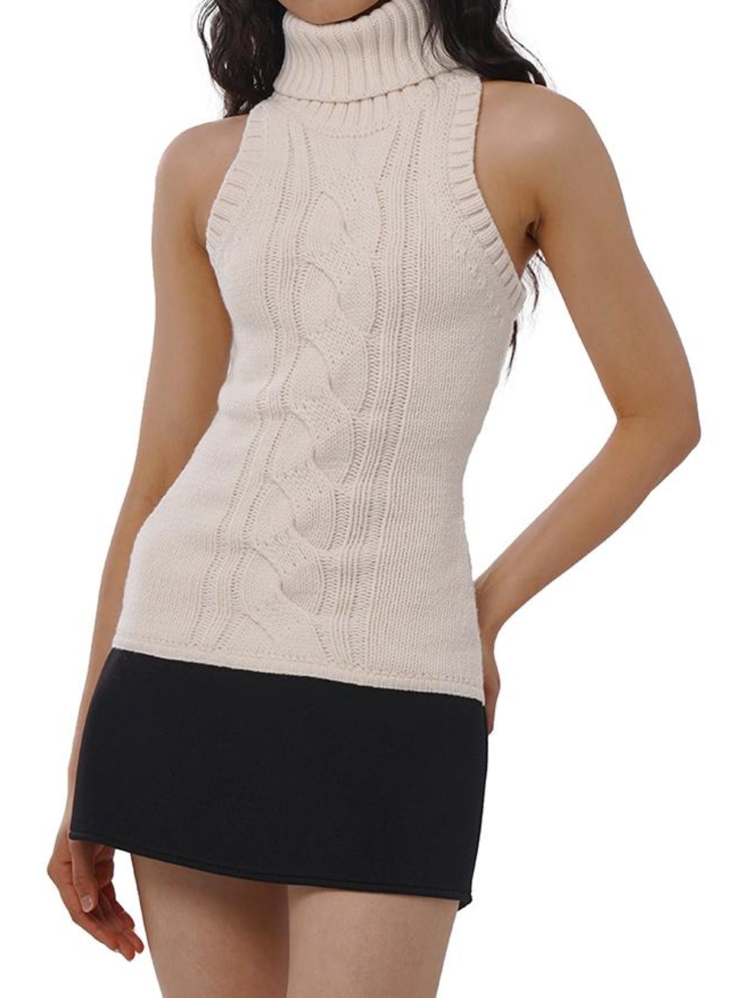 SweetChilling Chunky Knit Cable High Neck Sweater Dress