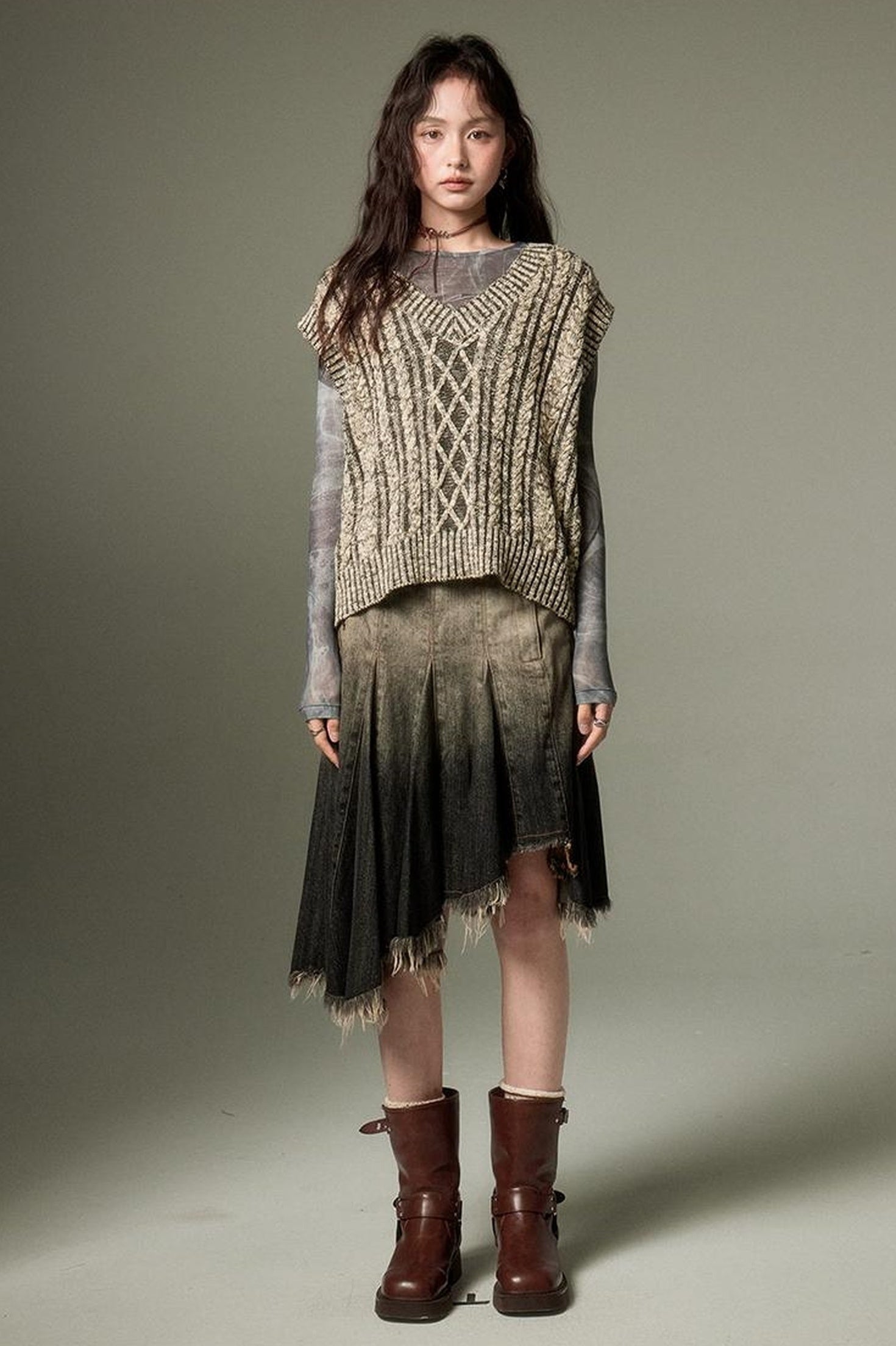 DIDDI MODA Classic Cable Knit V Neck Sweater Vest