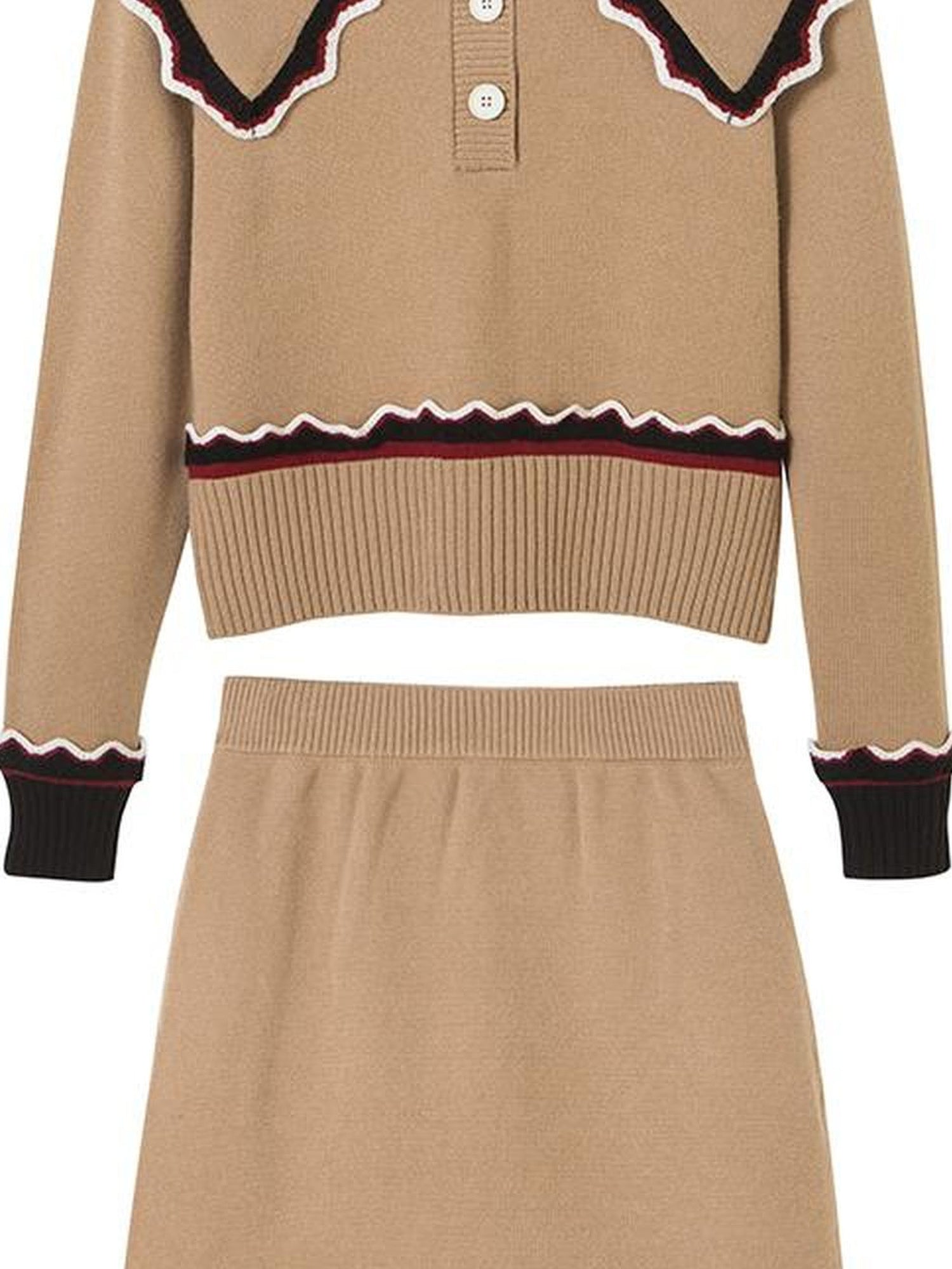DIDDI MODA Classic Color Block Lace Collar Knit Set