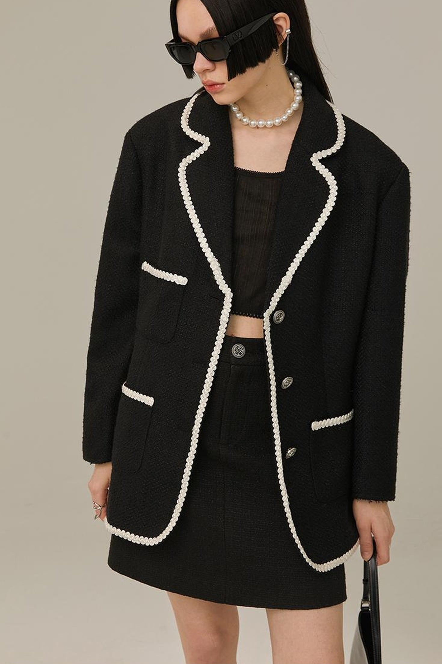 DIDDI MODA Classic High Waist A Line Skirt Slimming Black Beige