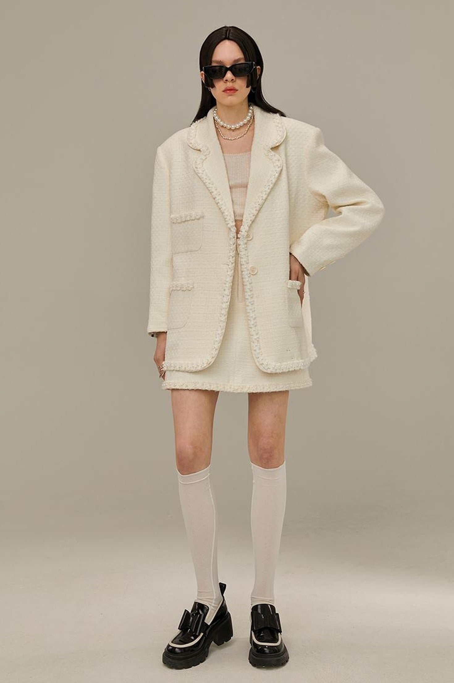 DIDDI MODA Classic High Waist A Line Skirt Slimming Black Beige