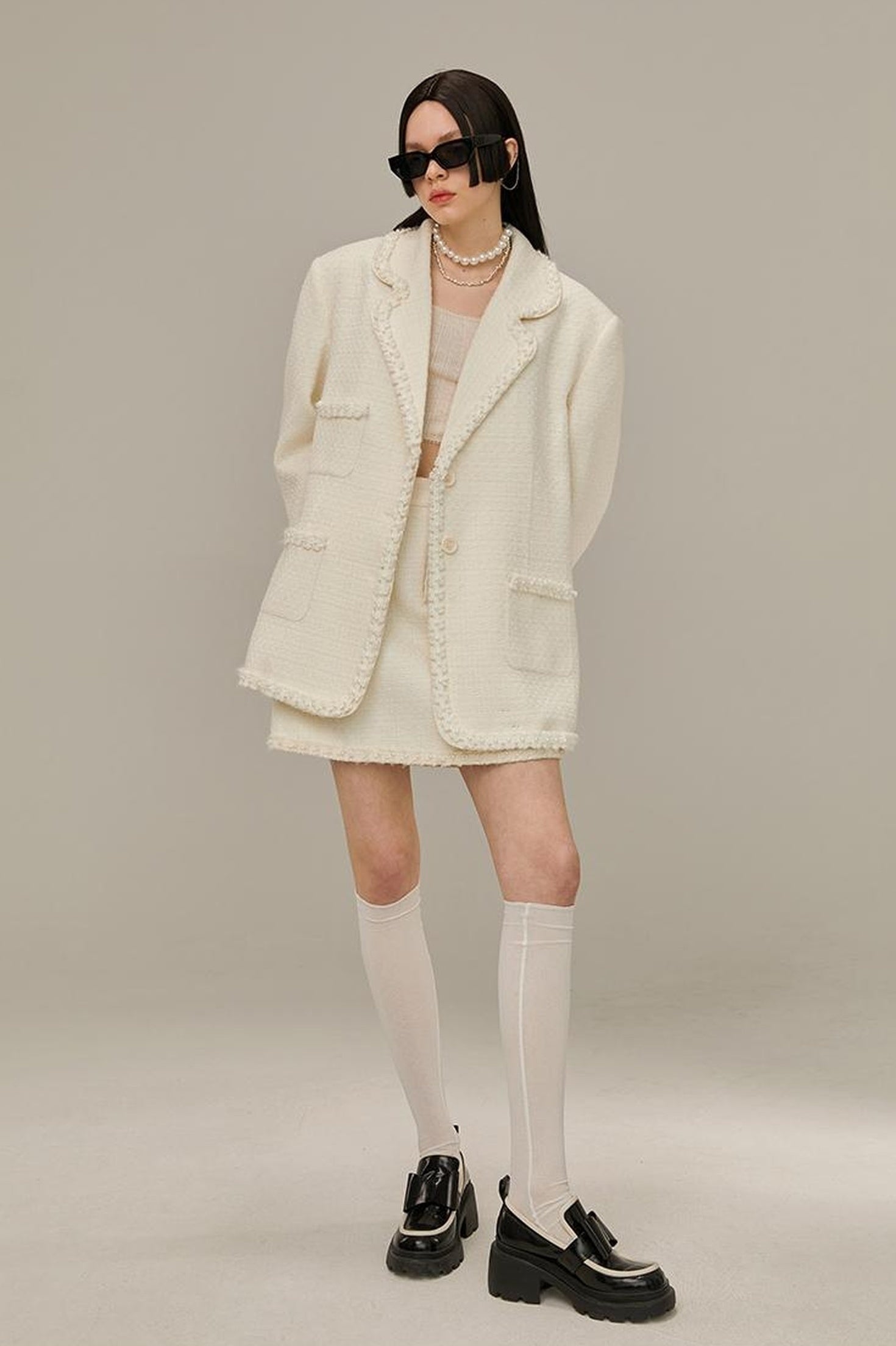 DIDDI MODA Classic High Waist A Line Skirt Slimming Black Beige