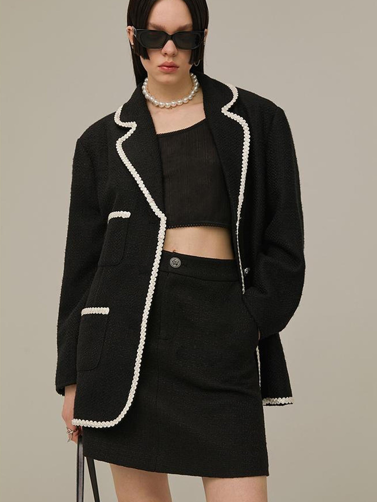 DIDDI MODA Classic High Waist A Line Skirt Slimming Black Beige