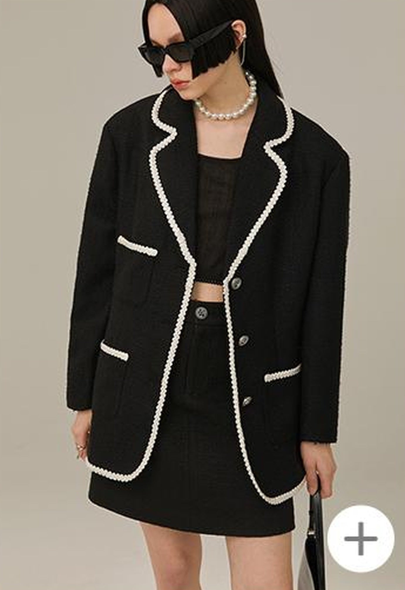 DIDDI MODA Classic High Waist A Line Skirt Slimming Black Beige