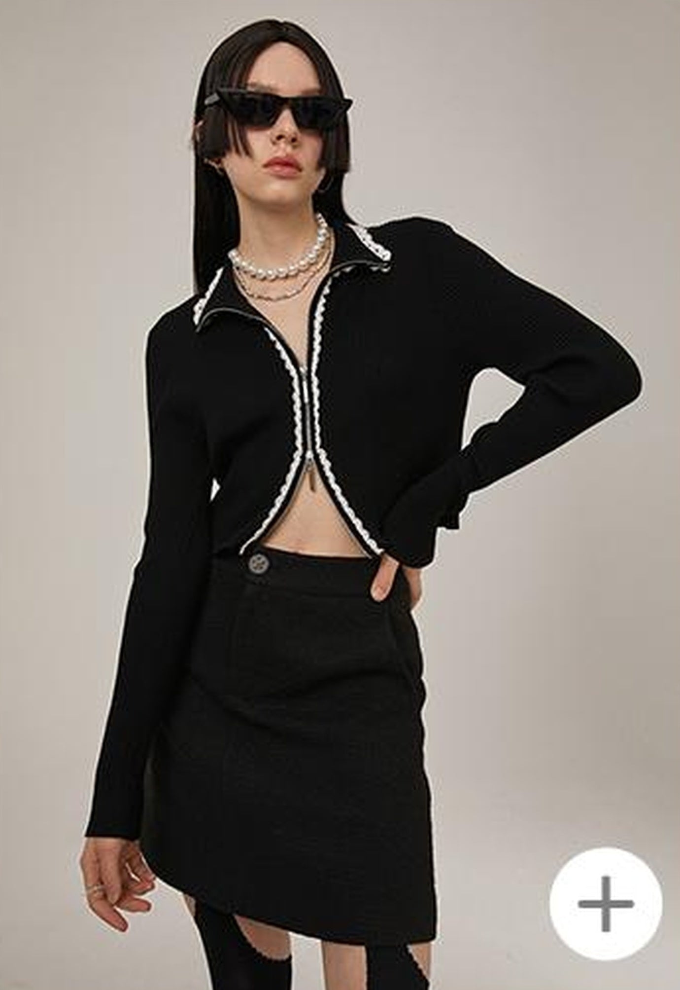 DIDDI MODA Classic High Waist A Line Skirt Slimming Black Beige