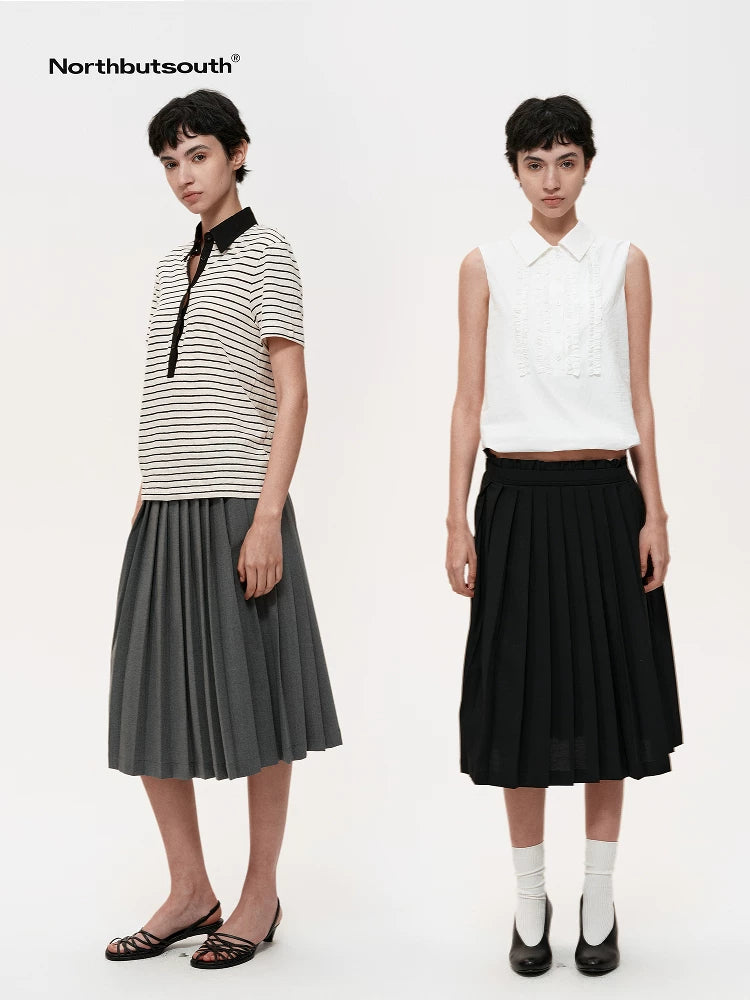 Classic Pleated Skirt With Lace Waistband
