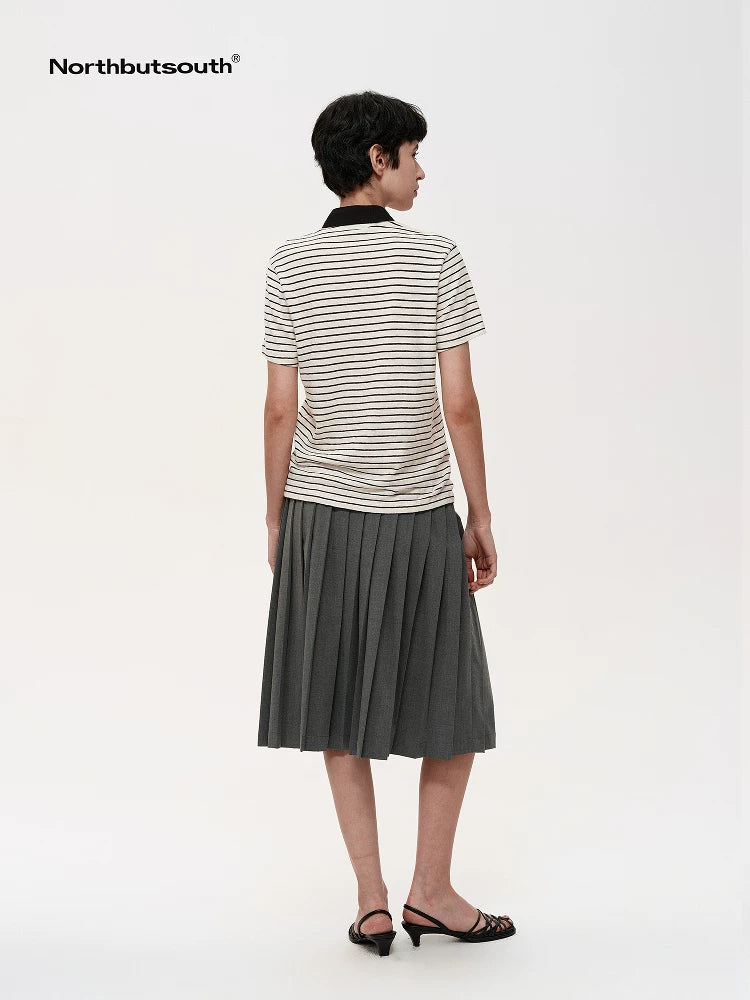Classic Pleated Skirt With Lace Waistband