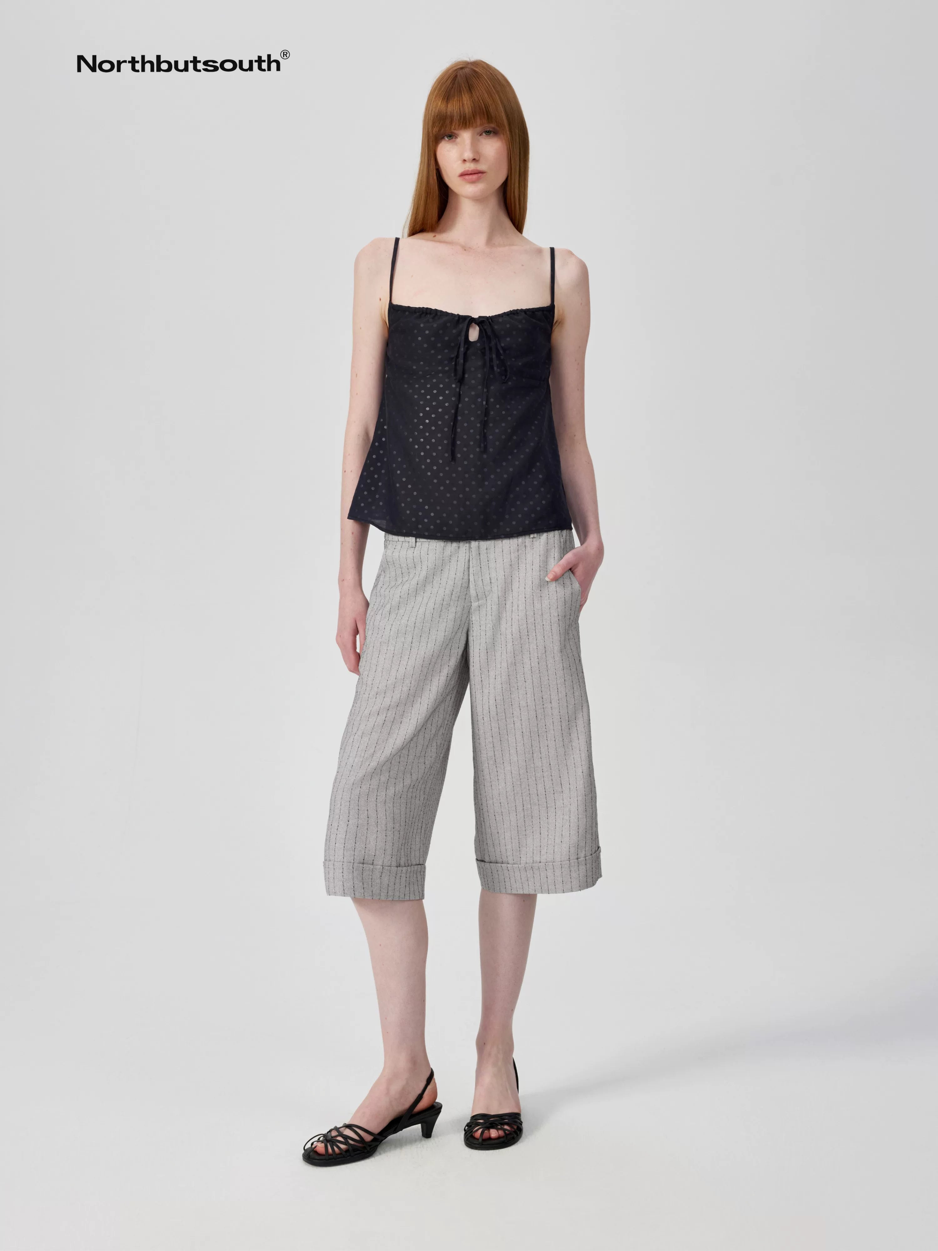 Classic Striped Cuffed Cropped Casual Trousers