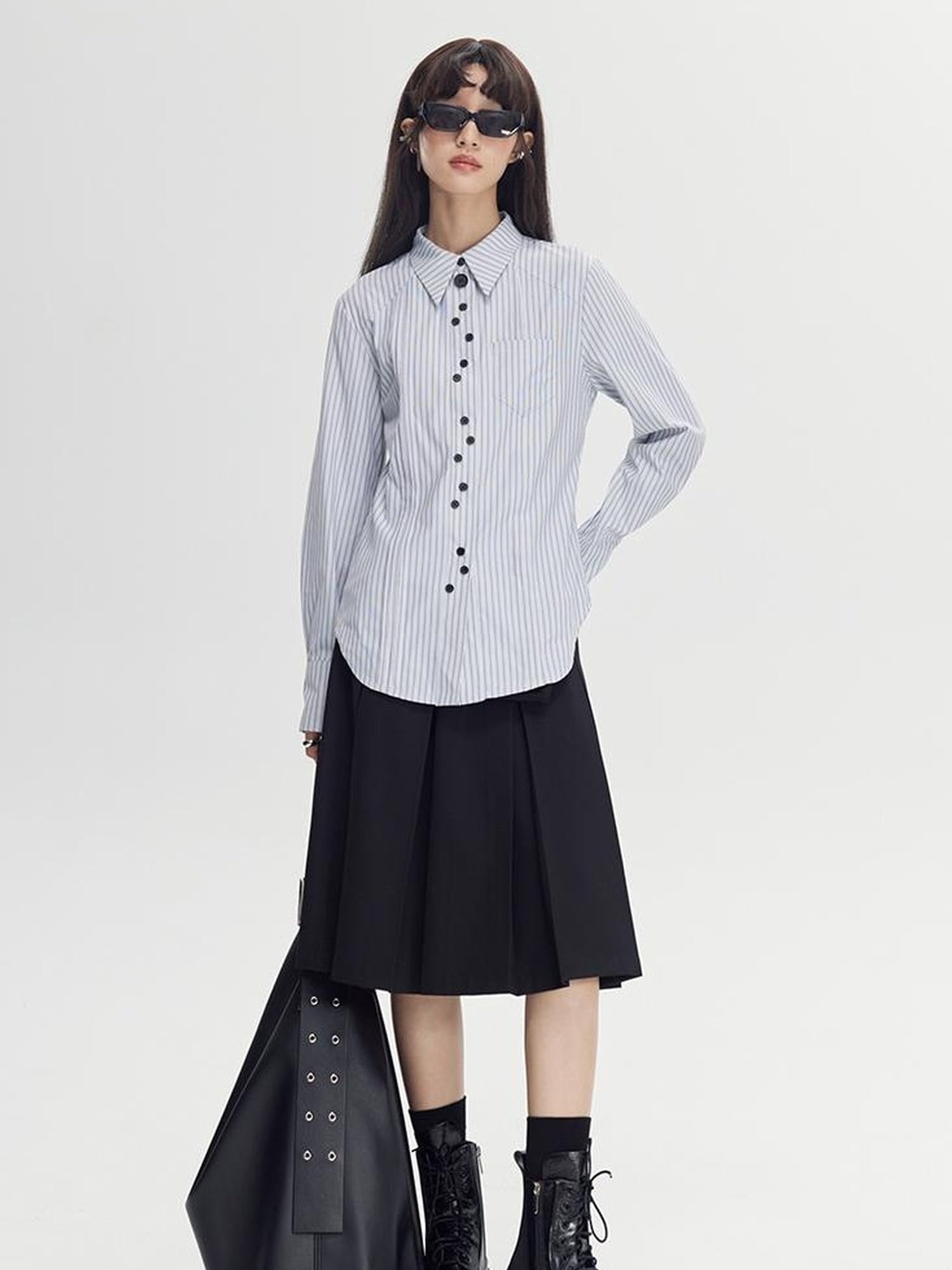 DIDDI MODA Classic Varsity Pleated Skirt With Dual Belts