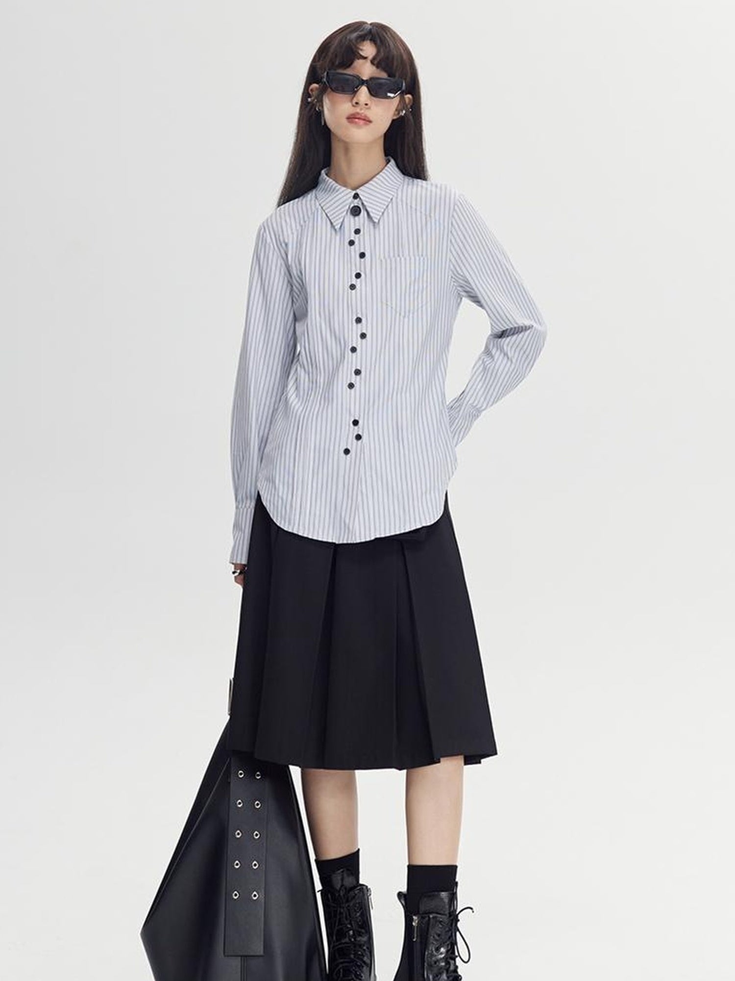 DIDDI MODA Classic Varsity Pleated Skirt With Dual Belts