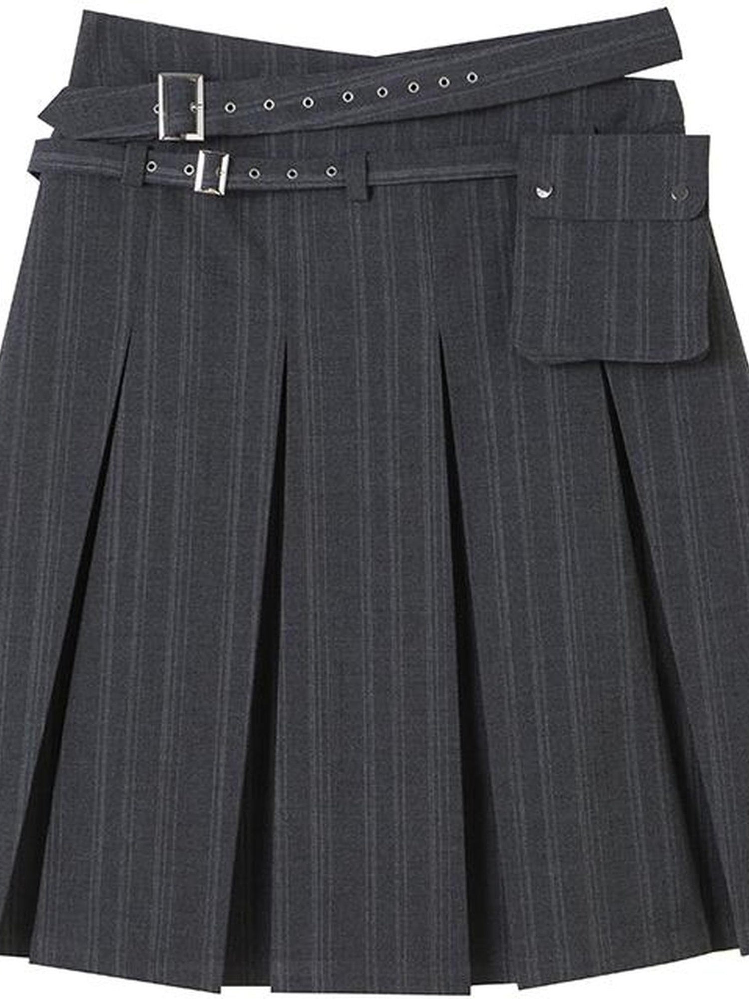 DIDDI MODA Classic Varsity Pleated Skirt With Dual Belts