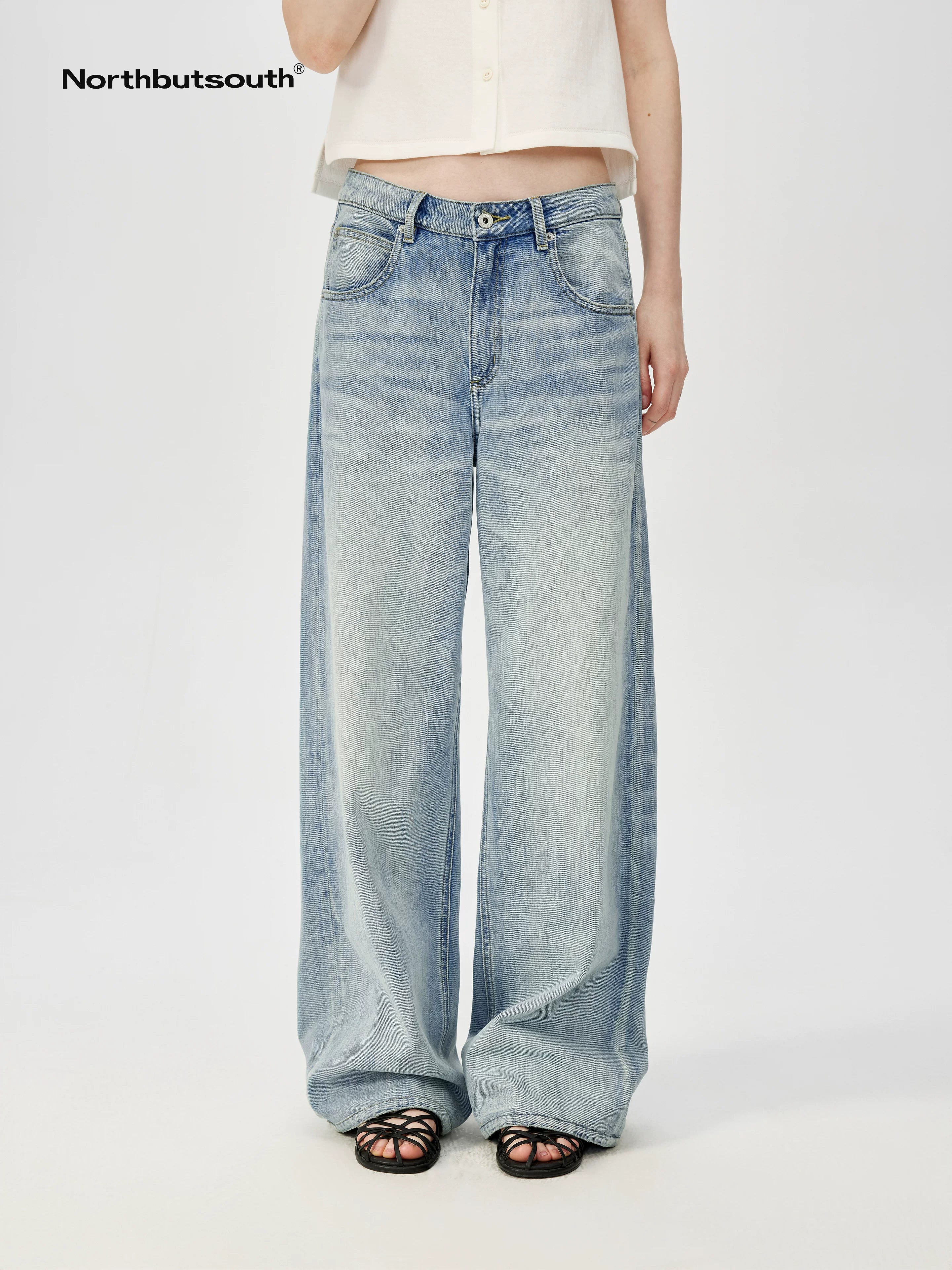 Classic Washed Sky Blue Relaxed Fit Straight Leg Jeans