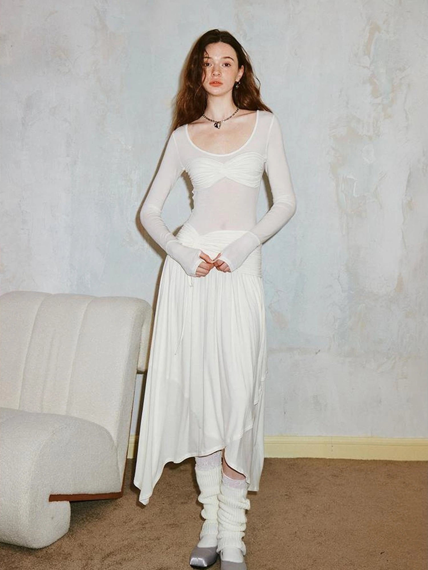 Classicalist Asymmetrical Pleated Maxi Dress