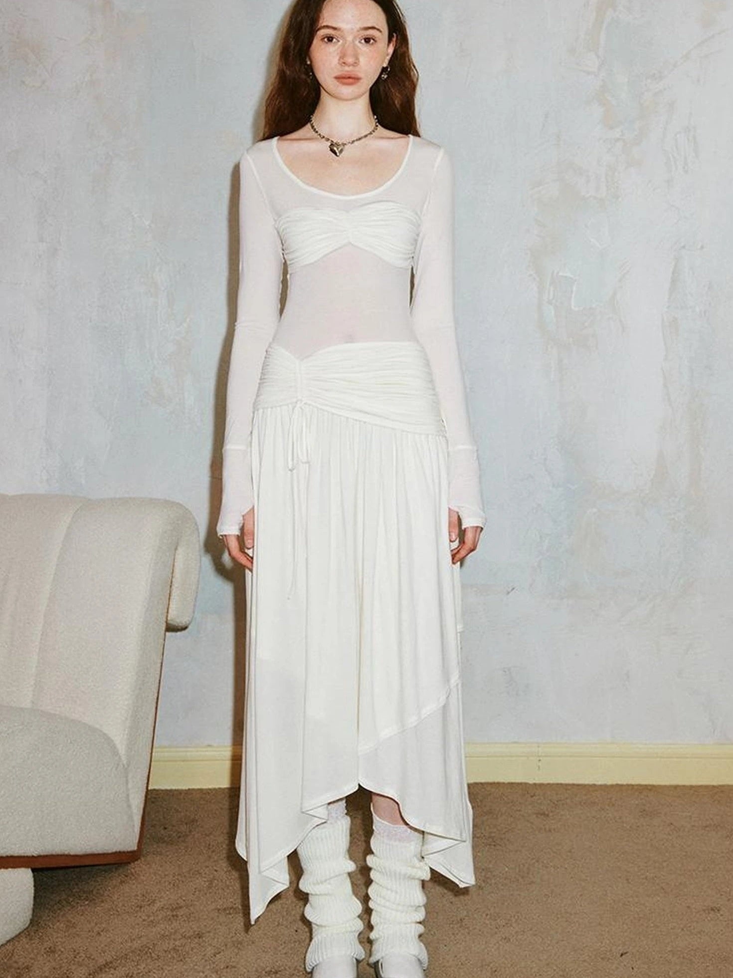 Classicalist Asymmetrical Pleated Maxi Dress