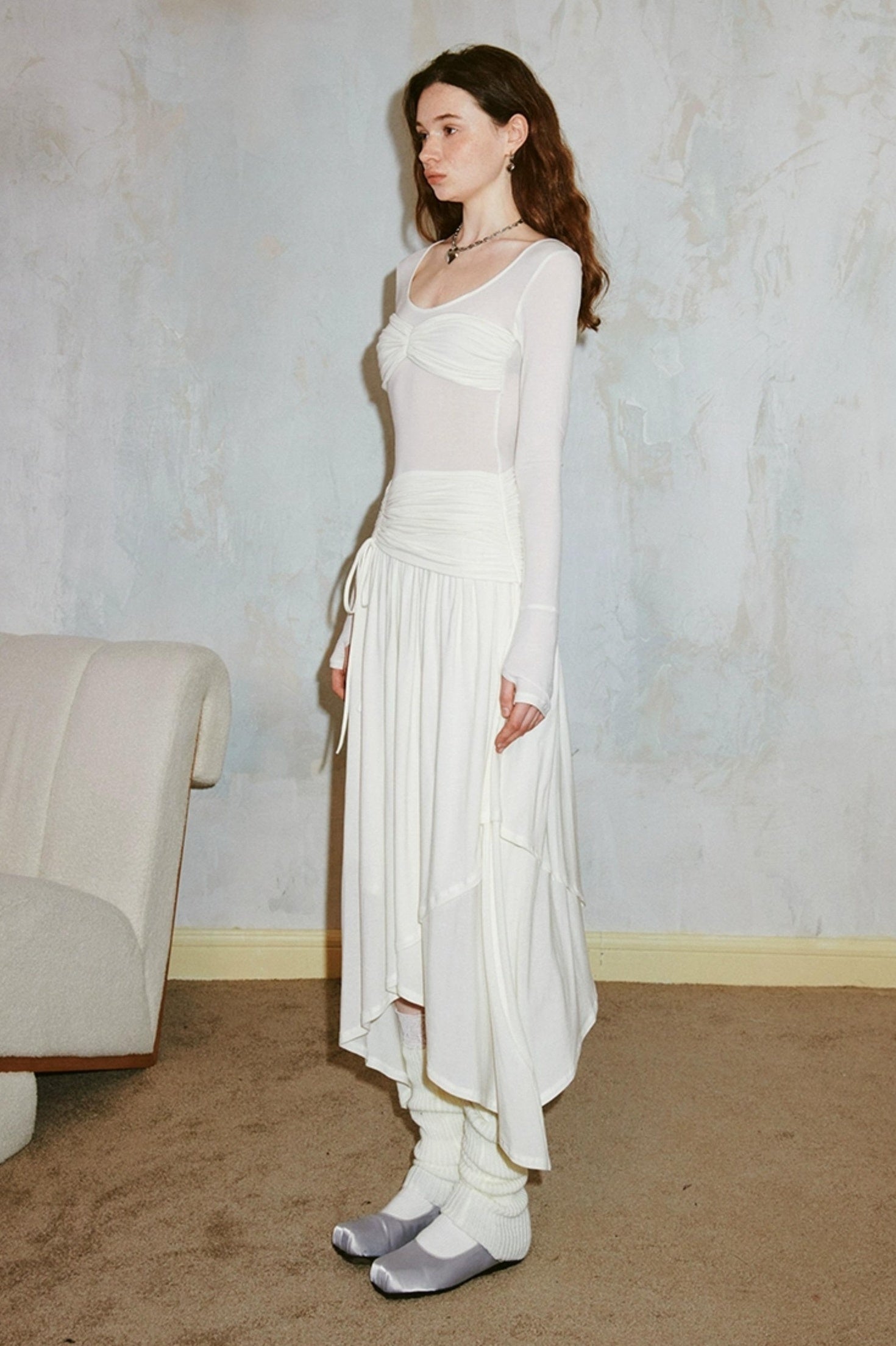 DIDDI MODA Classicalist Asymmetrical Pleated Maxi Dress
