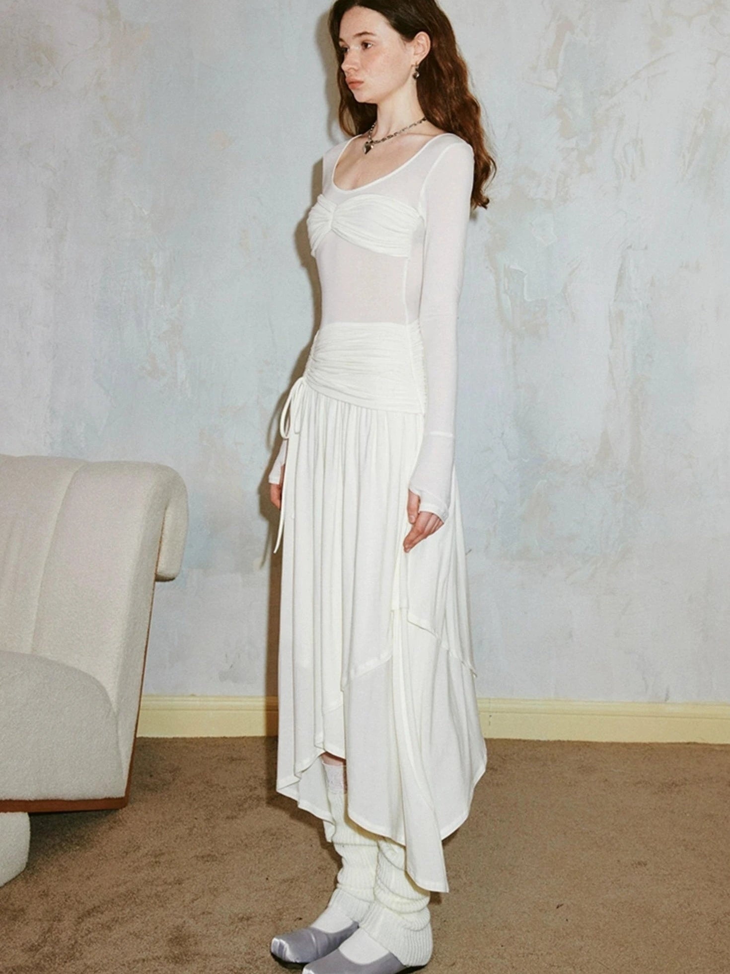 Classicalist Asymmetrical Pleated Maxi Dress