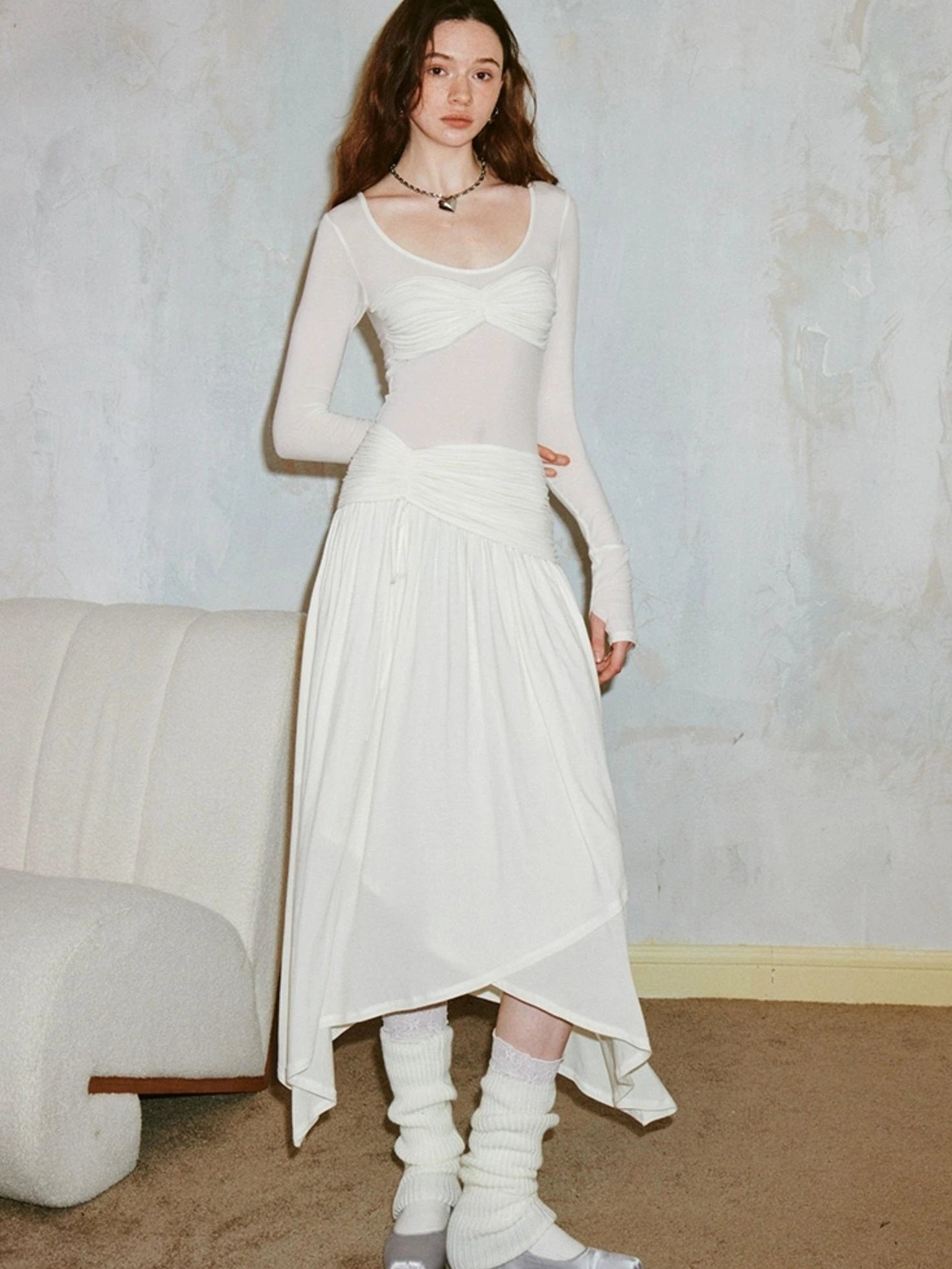 Classicalist Asymmetrical Pleated Maxi Dress