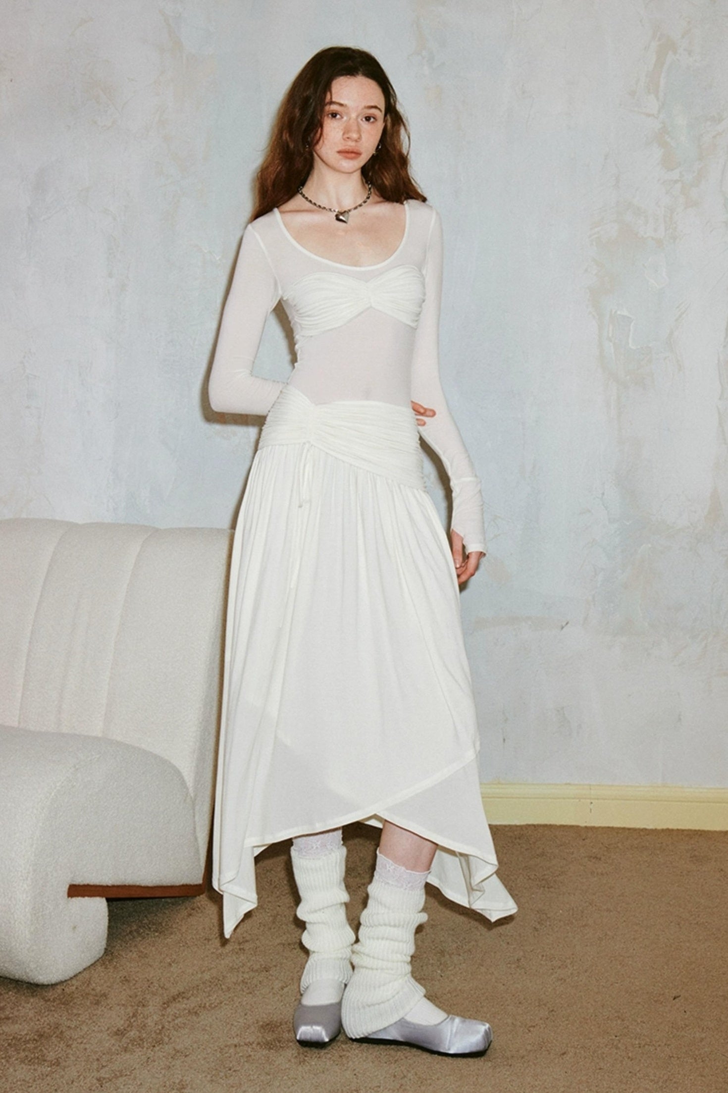 DIDDI MODA Classicalist Asymmetrical Pleated Maxi Dress