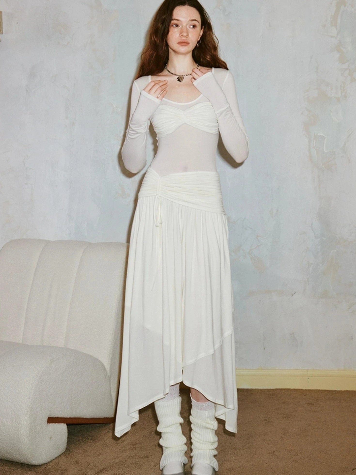 Classicalist Asymmetrical Pleated Maxi Dress