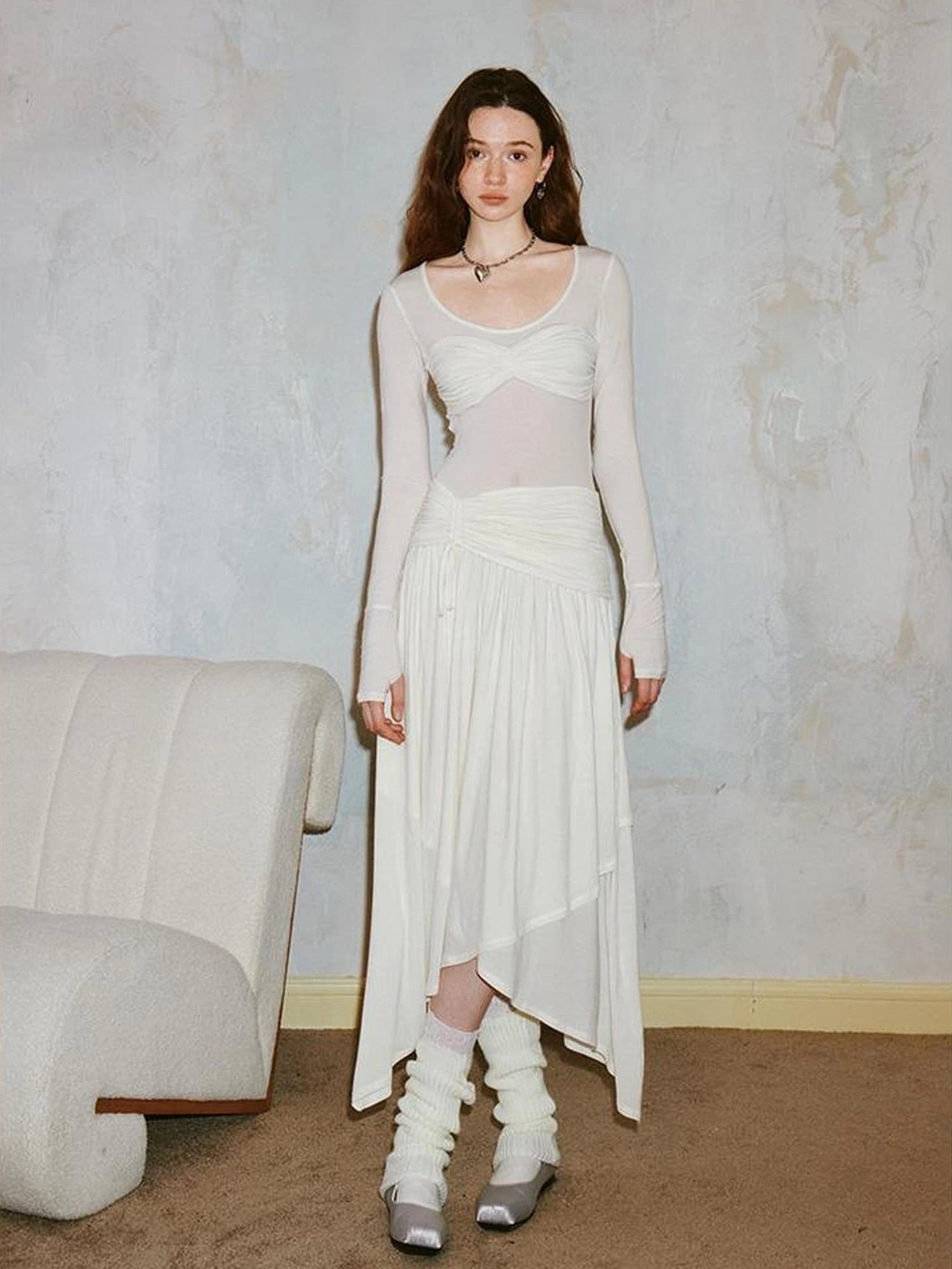 Classicalist Asymmetrical Pleated Maxi Dress