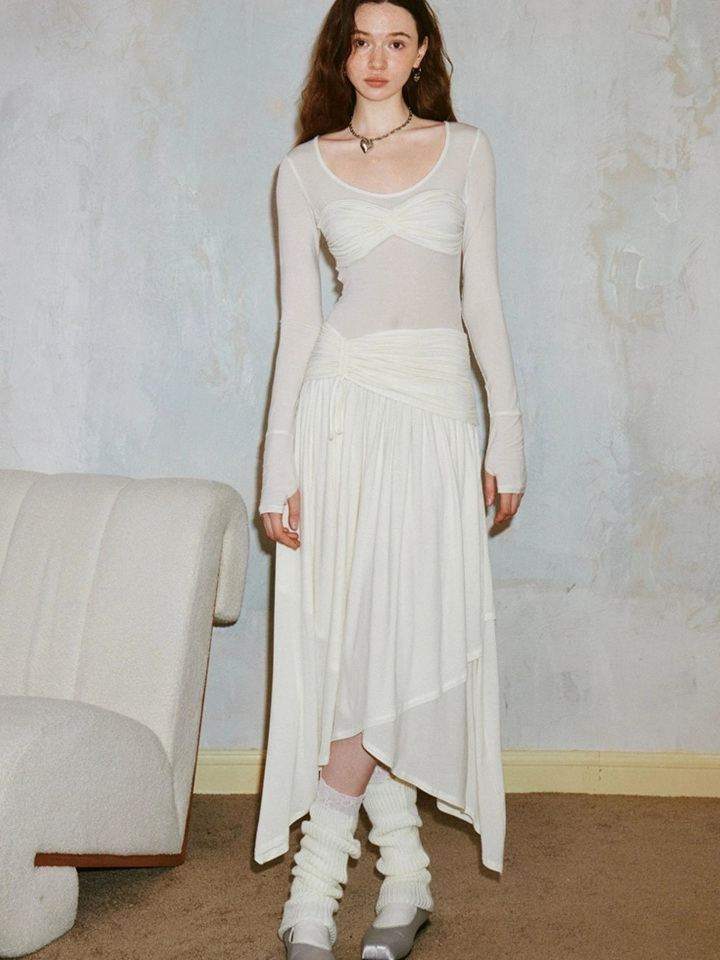 Classicalist Asymmetrical Pleated Maxi Dress