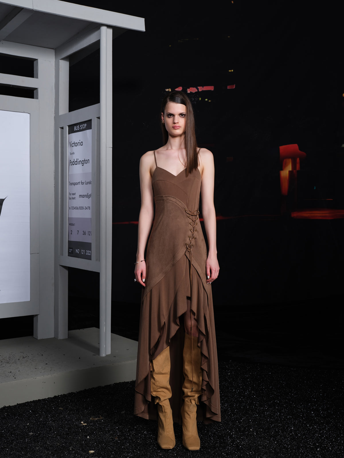 UpdateNN NORTH NODE Suede Panel Asymmetrical Slip Dress V-neck T-shirt Long Sleeve