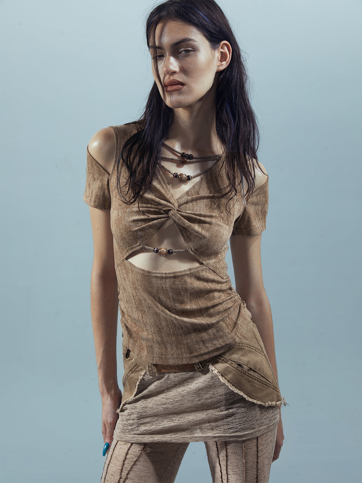 UpdateNN NORTH NODE Piscean Loom Ethereal Threads V-Neck Beaded T-Shirt