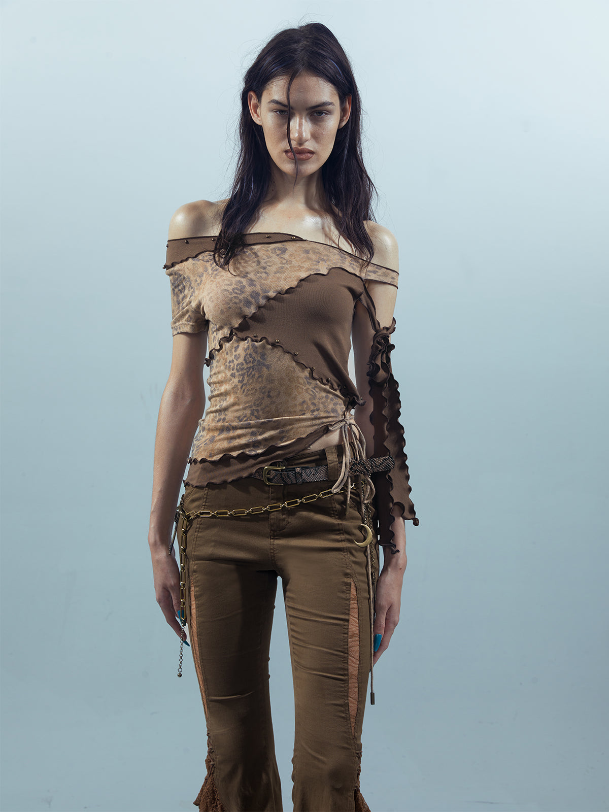 UpdateNN NORTH NODE Piscean Loom Ethereal Threads Asymmetric Knot V-Neck T-Shirt Long-Sleeve