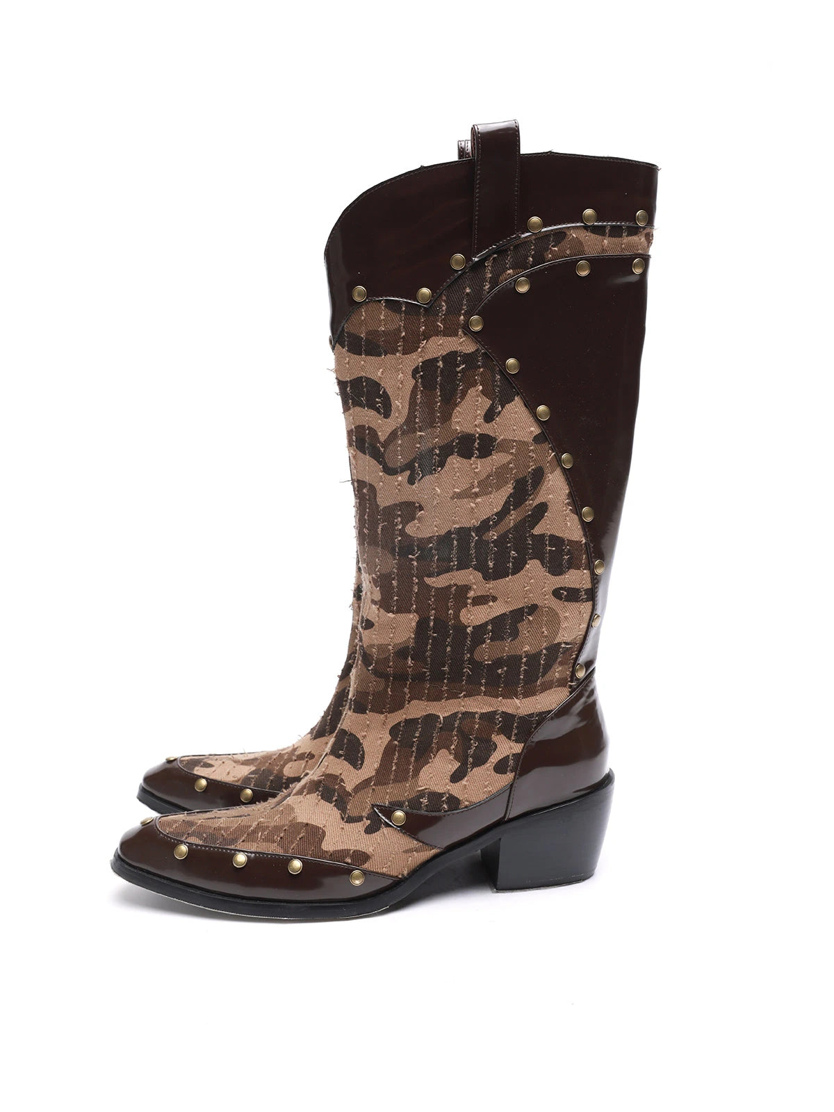 Mid Calf Camo Rivet Combat Boots