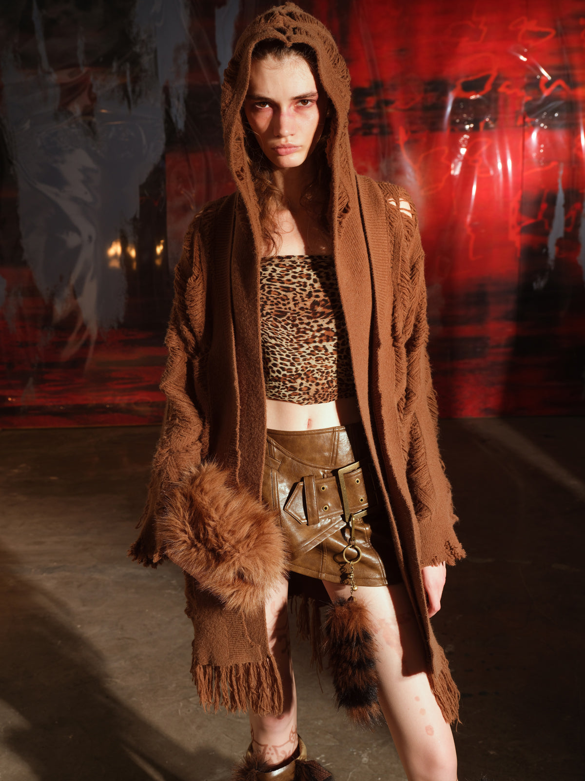 NN NORTH NODE Vintage Patchwork Hooded Cardigan Coat