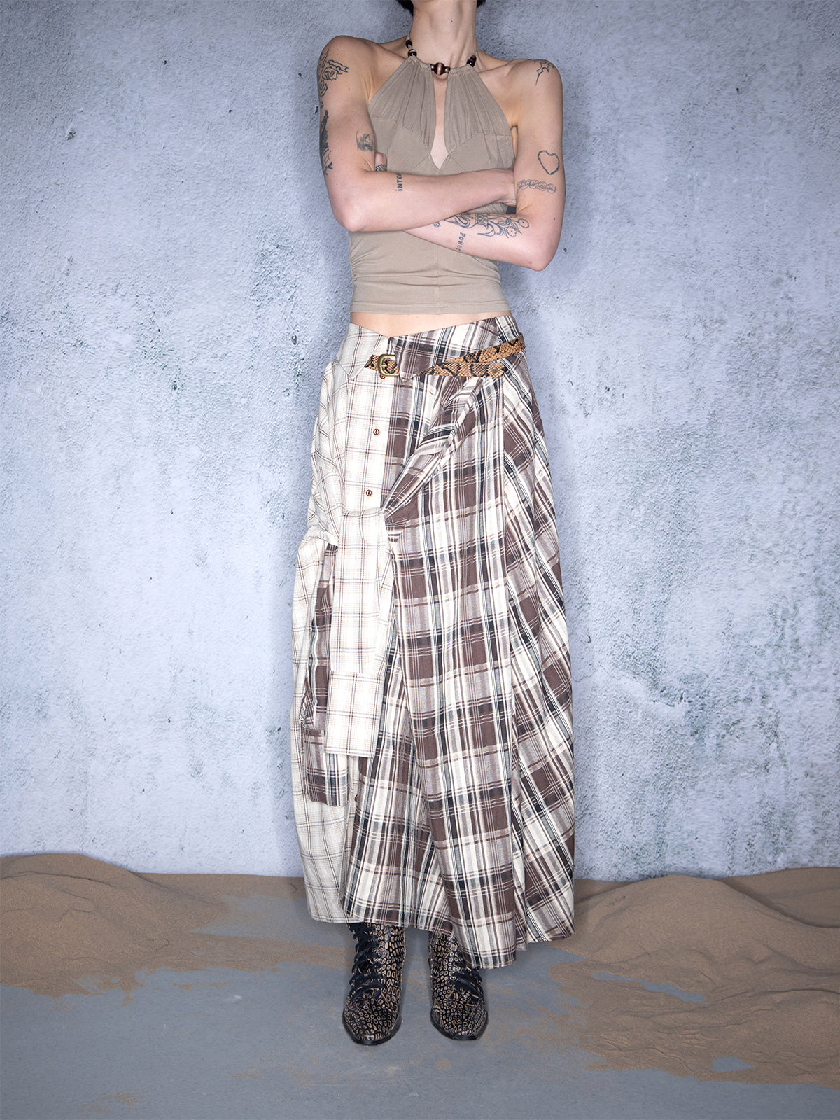 UpdateNN NORTH NODE Plaid Patchwork Multi Way Skirt