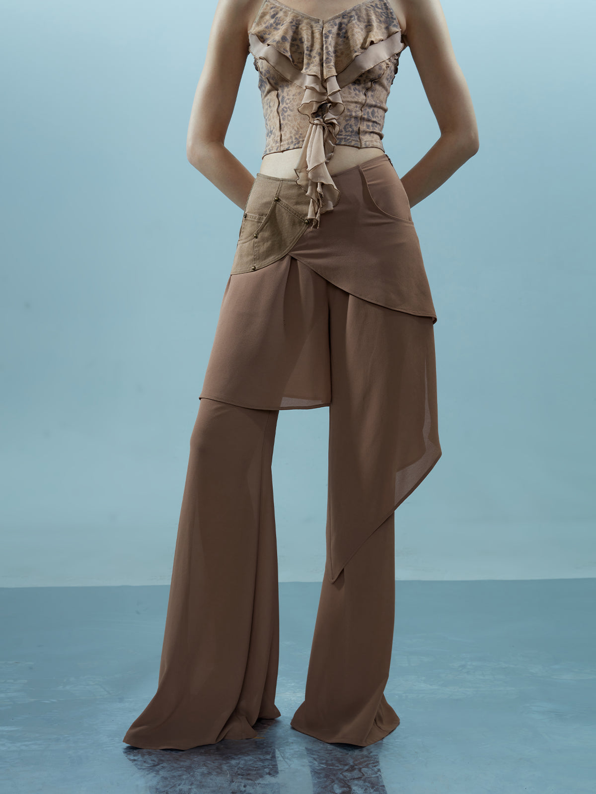 NN NORTH NODE Ethereal Threads Asymmetric Chiffon Palazzo Pants