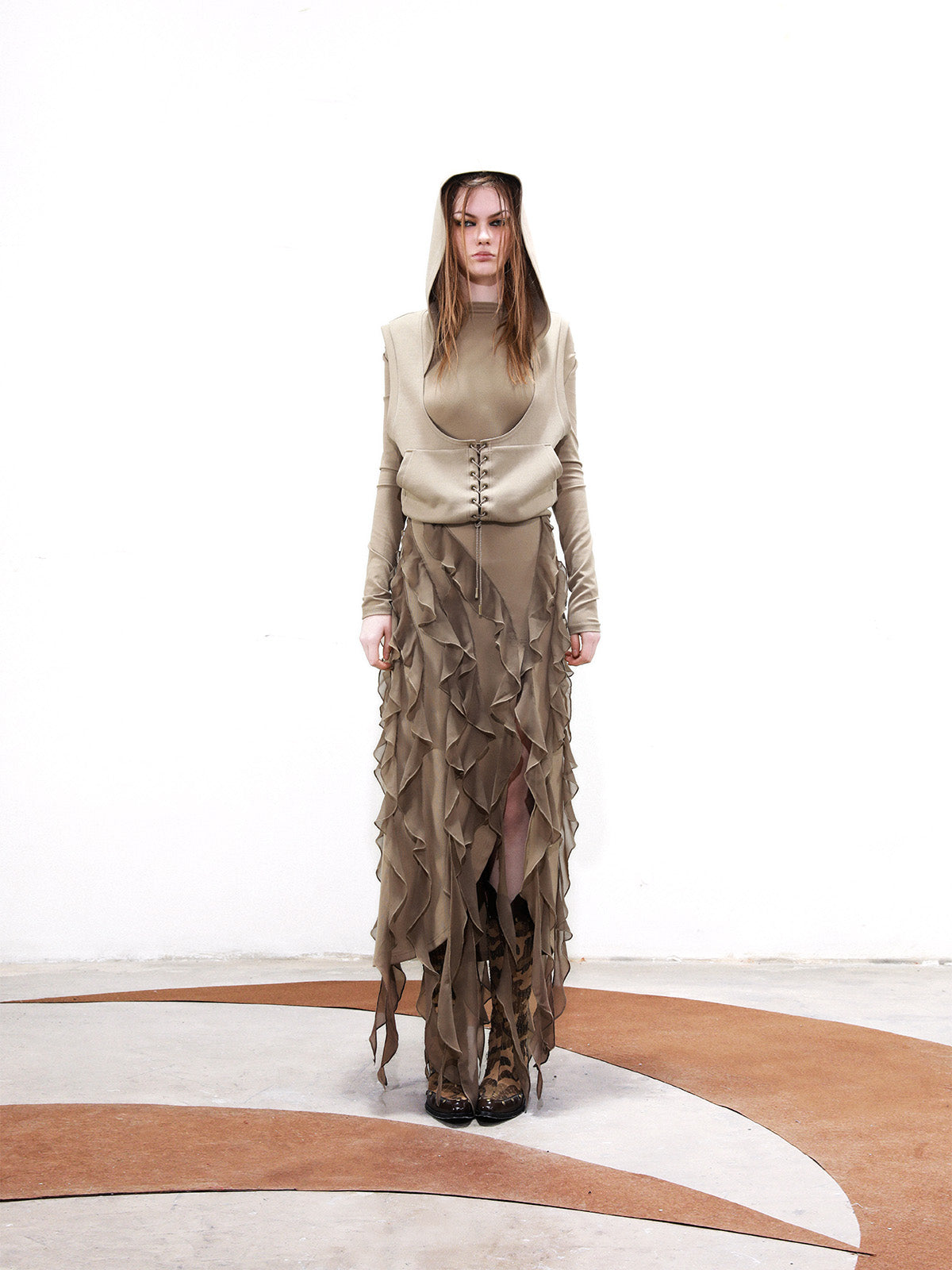 UpdateNN NORTH NODE Detachable Peplum Vest Hem Ruffle Dress