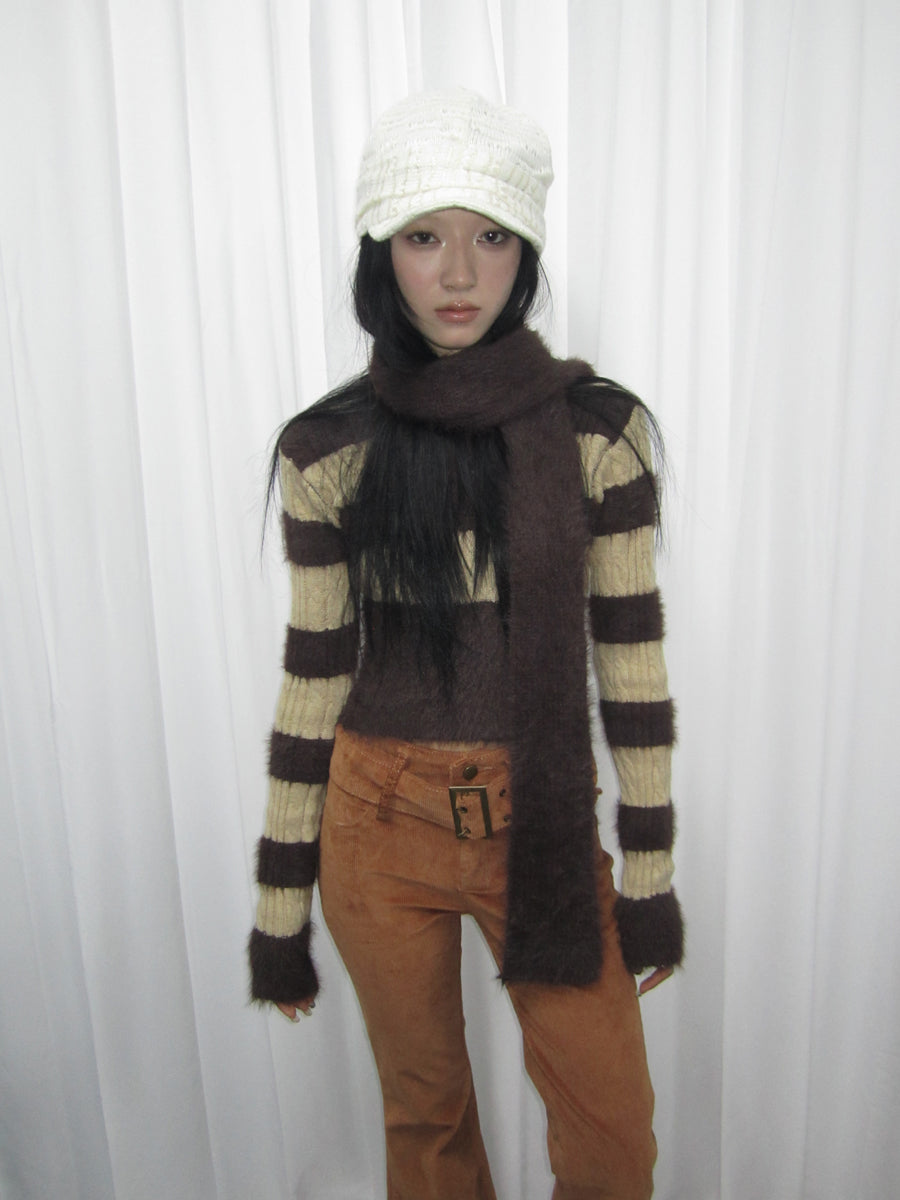 ang project V-neck Striped Knit Sweater Slim Fit Set