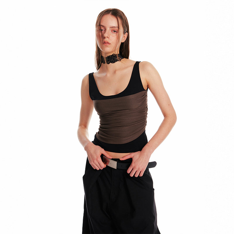 ALINNV STUDIO Pleated Sleeveless Tank Top With Contrast Trim