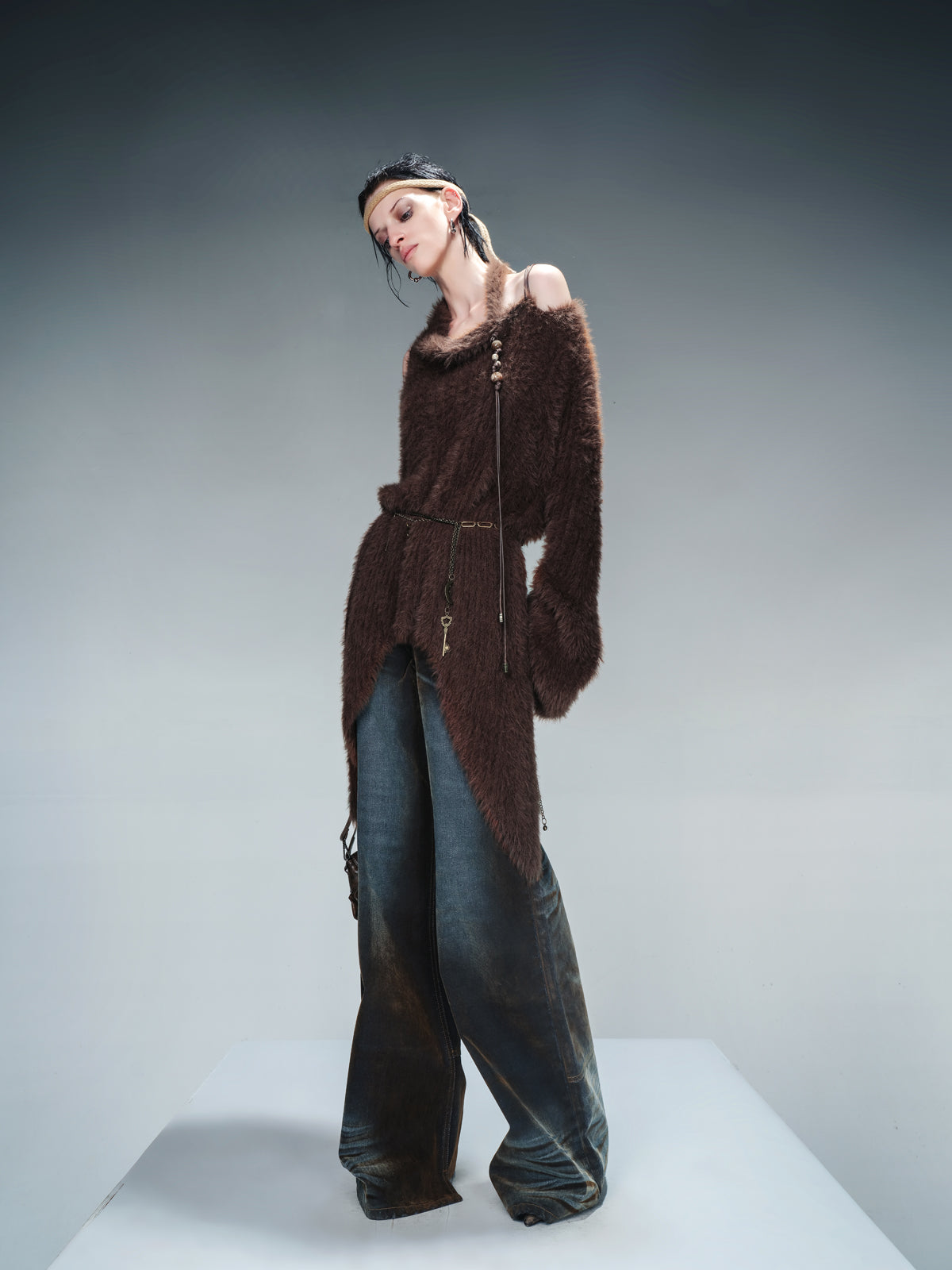 NN NORTH NODE Imitation Mink Fur Irregular Knit Sweater