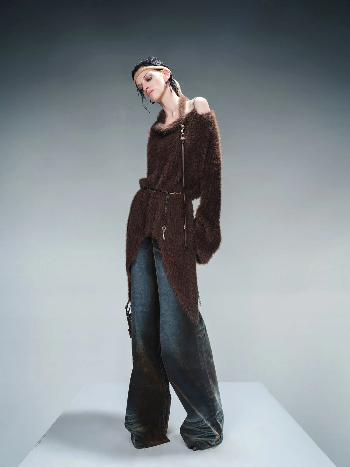 Imitation Mink Fur Irregular Knit Sweater