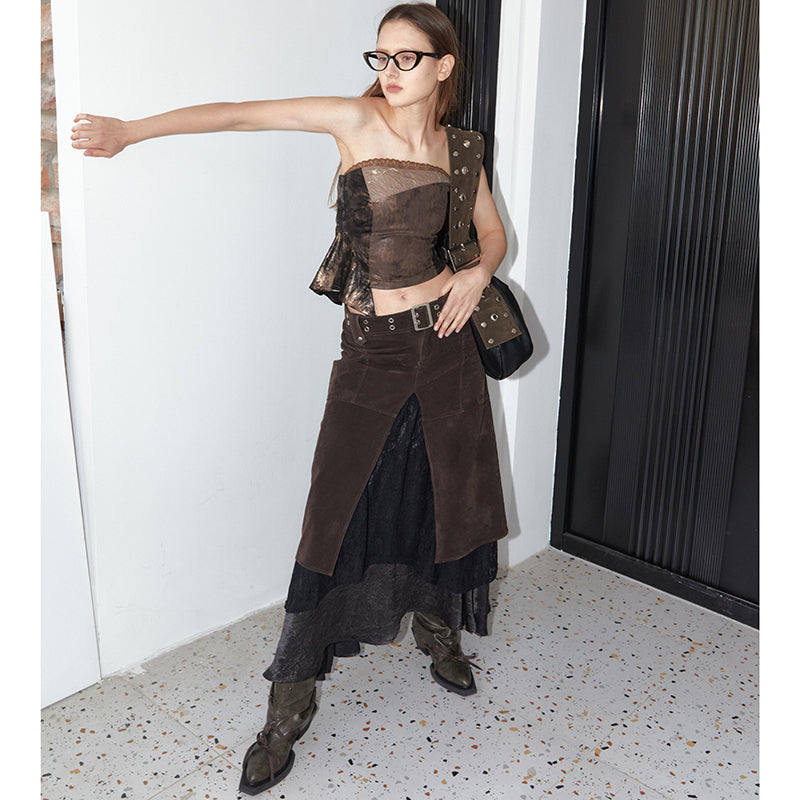 2th Desire Vintage Black Lace Asymmetrical Midi Skirt