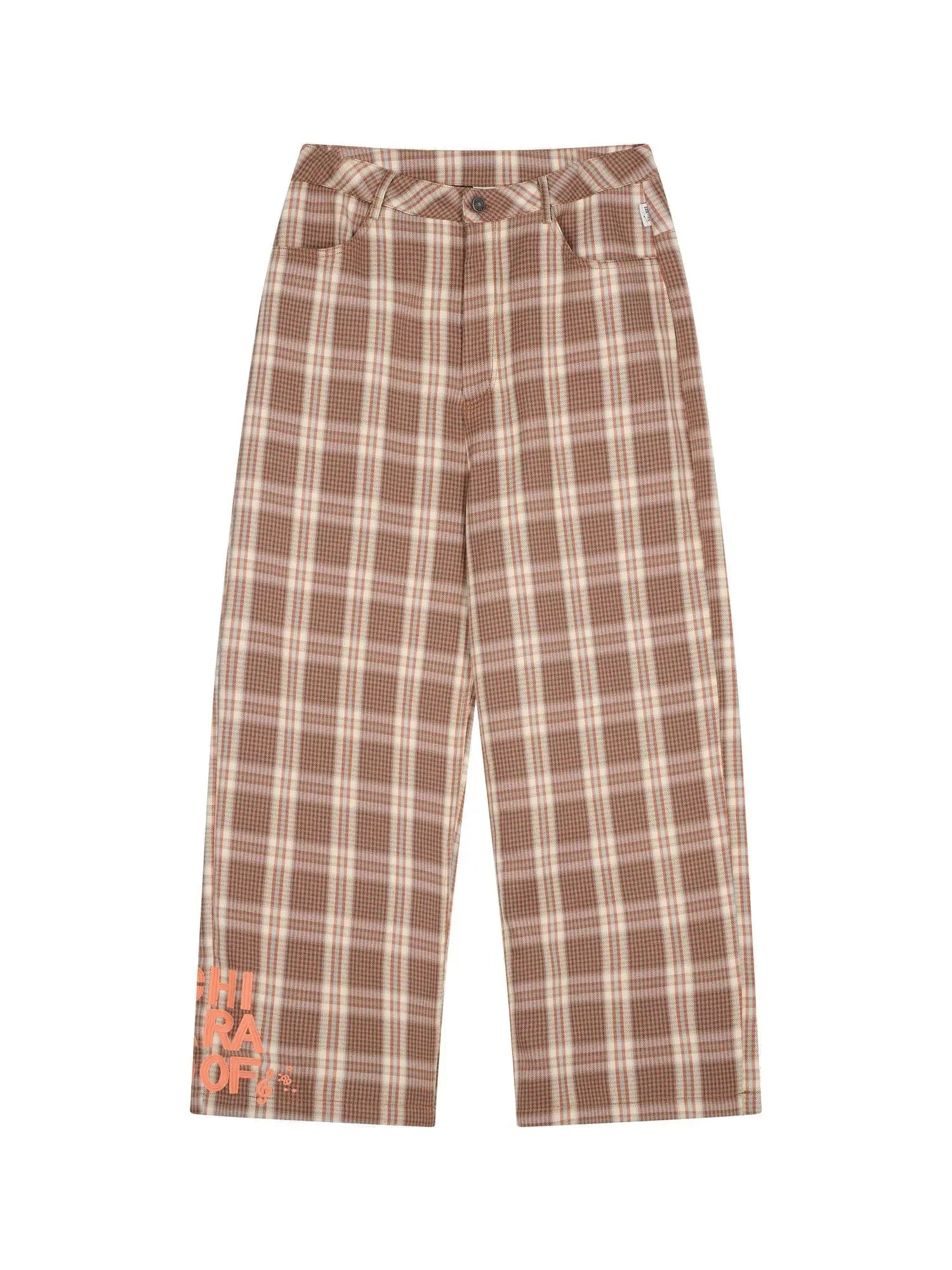 Mosaic Checkered Wide Leg Trousers With Embroidered Cuffs