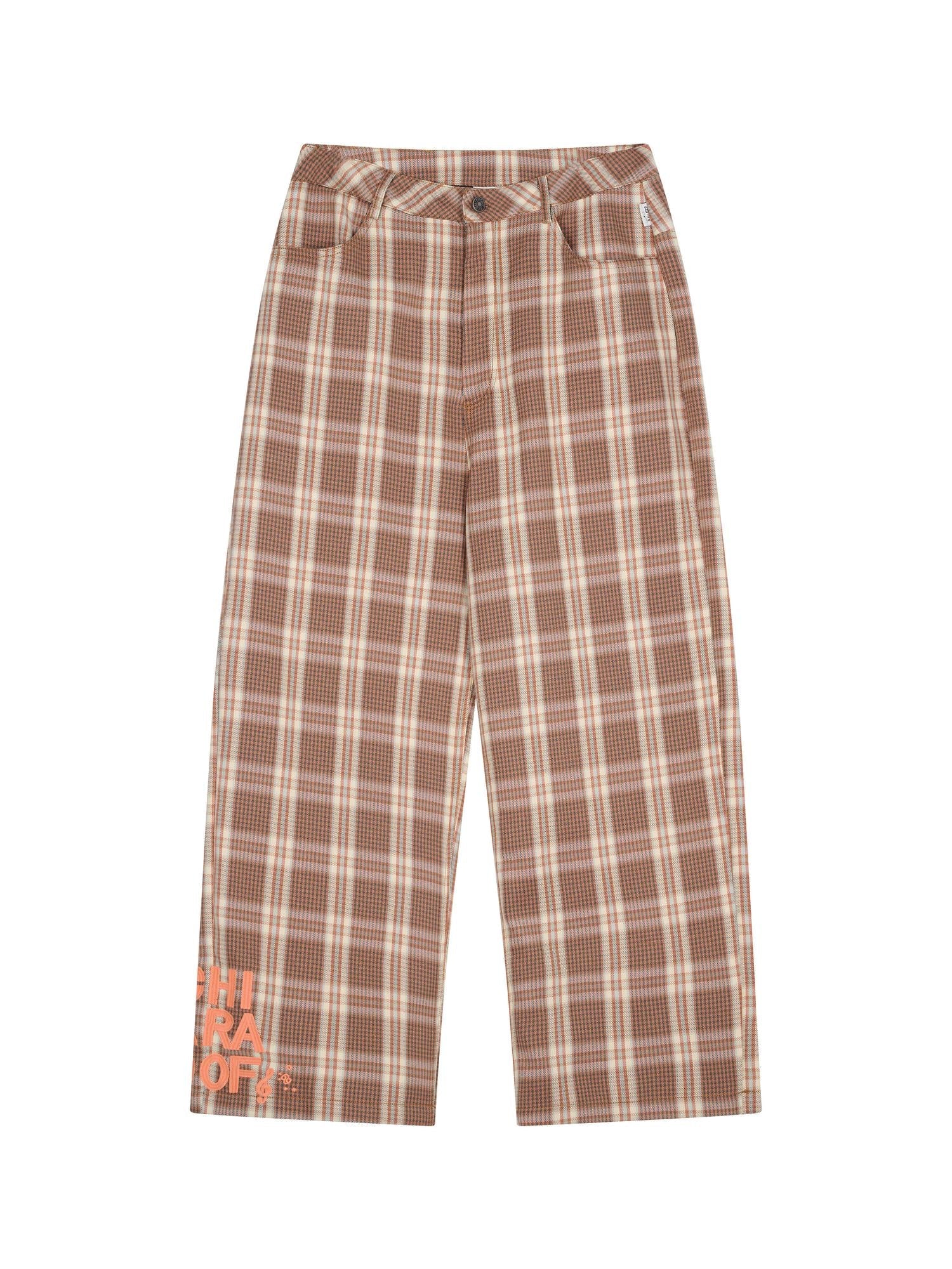 Achihara Mosaic Checkered Wide Leg Trousers With Embroidered Cuffs
