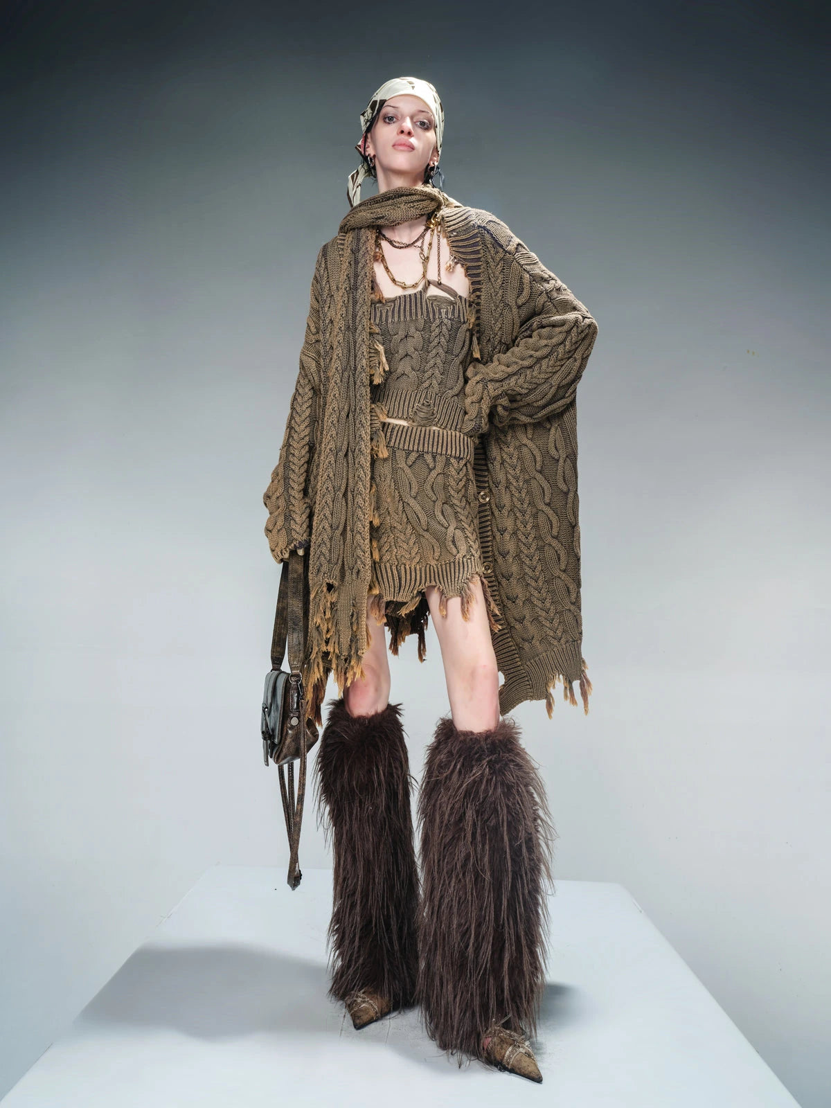 Vintage Washed Thick Cable Knit Sweater Set