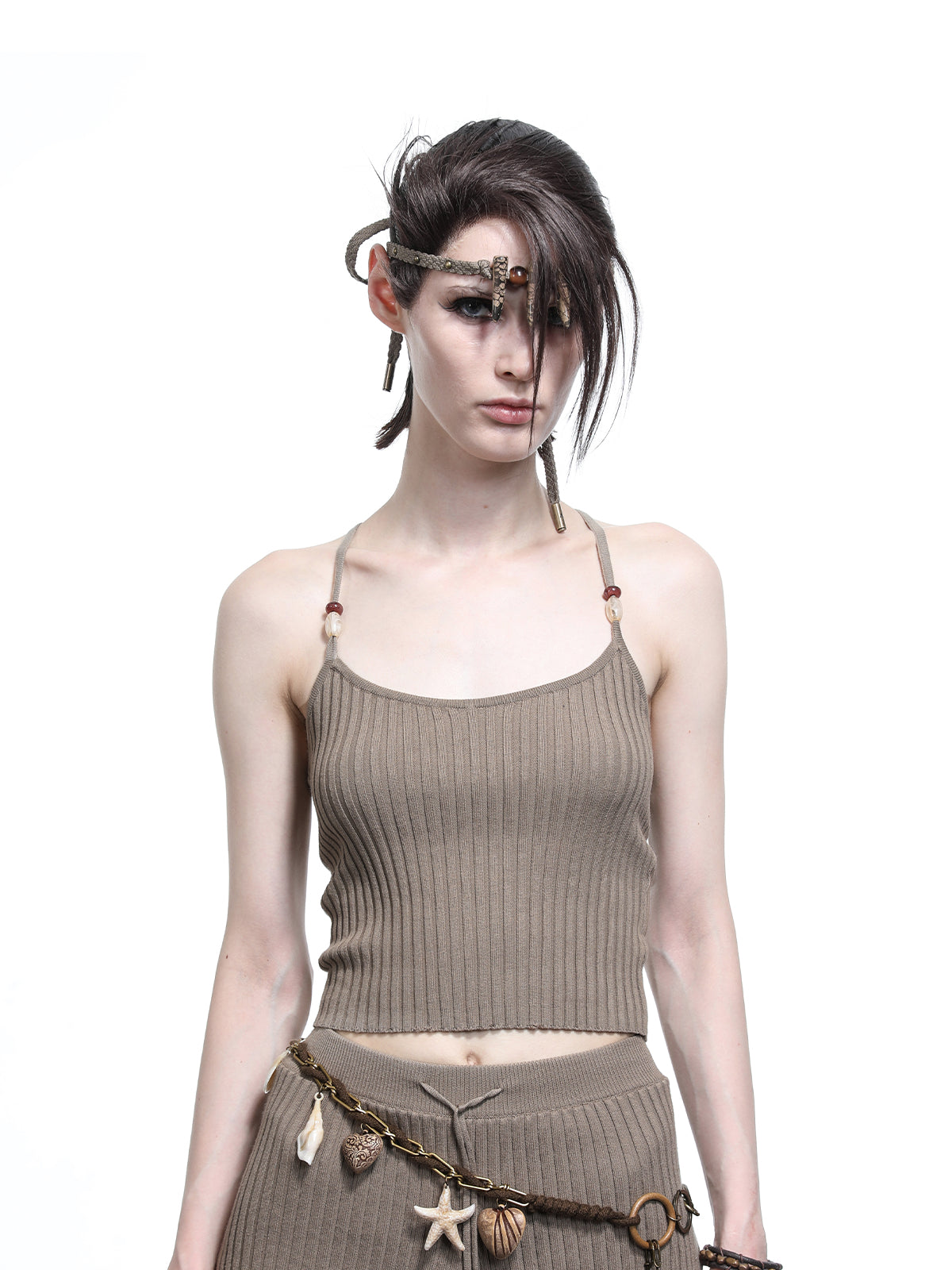 NN NORTH NODE Crescent Moon Beaded Knit Halter Set