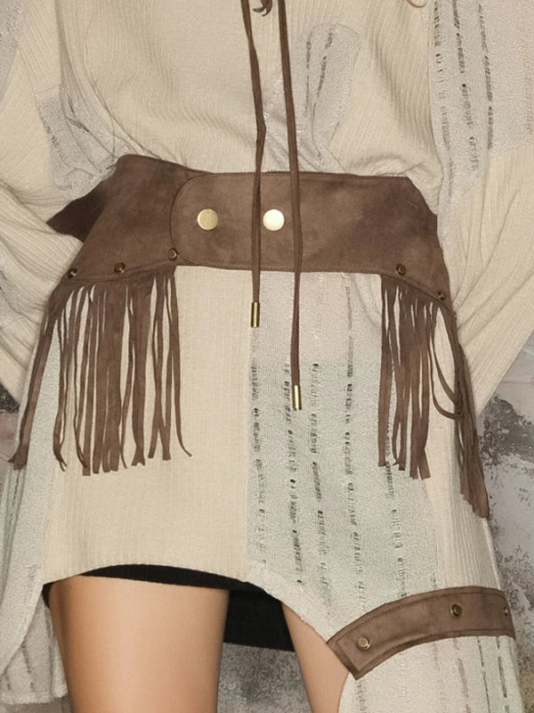 Distressed Mesh Knit Sweater With Scarf