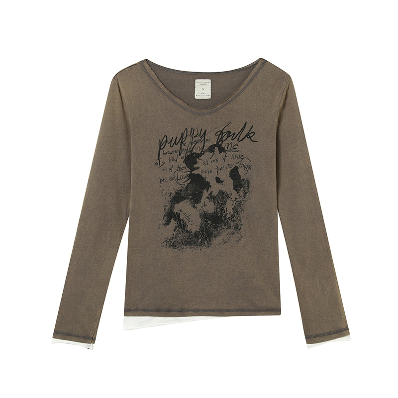 Achihara Vintage Sunscreen Pure Color Long Sleeve T Shirt
