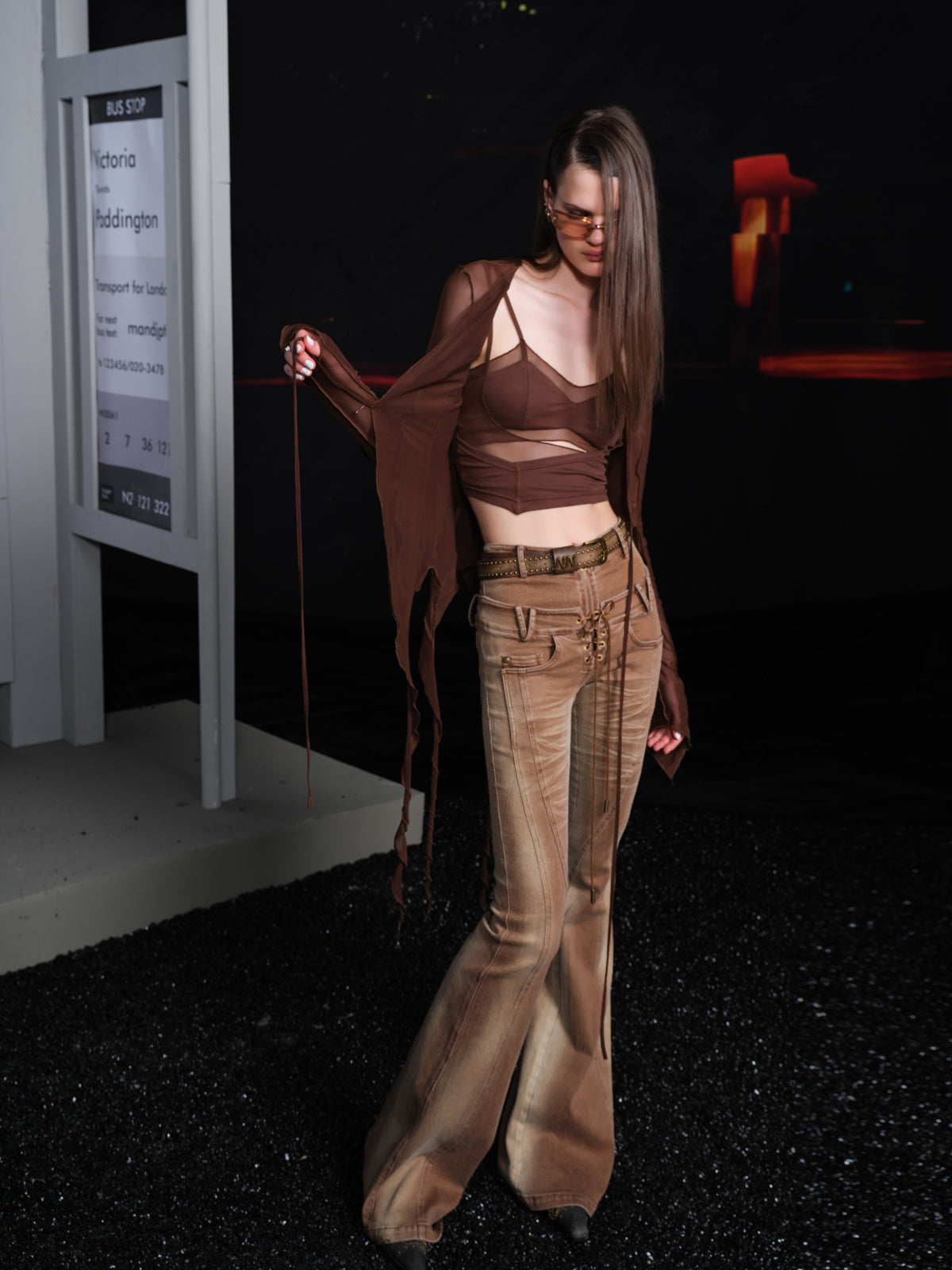 UpdateNN NORTH NODE Sheer Mesh Lace Trimmed Cardigan
