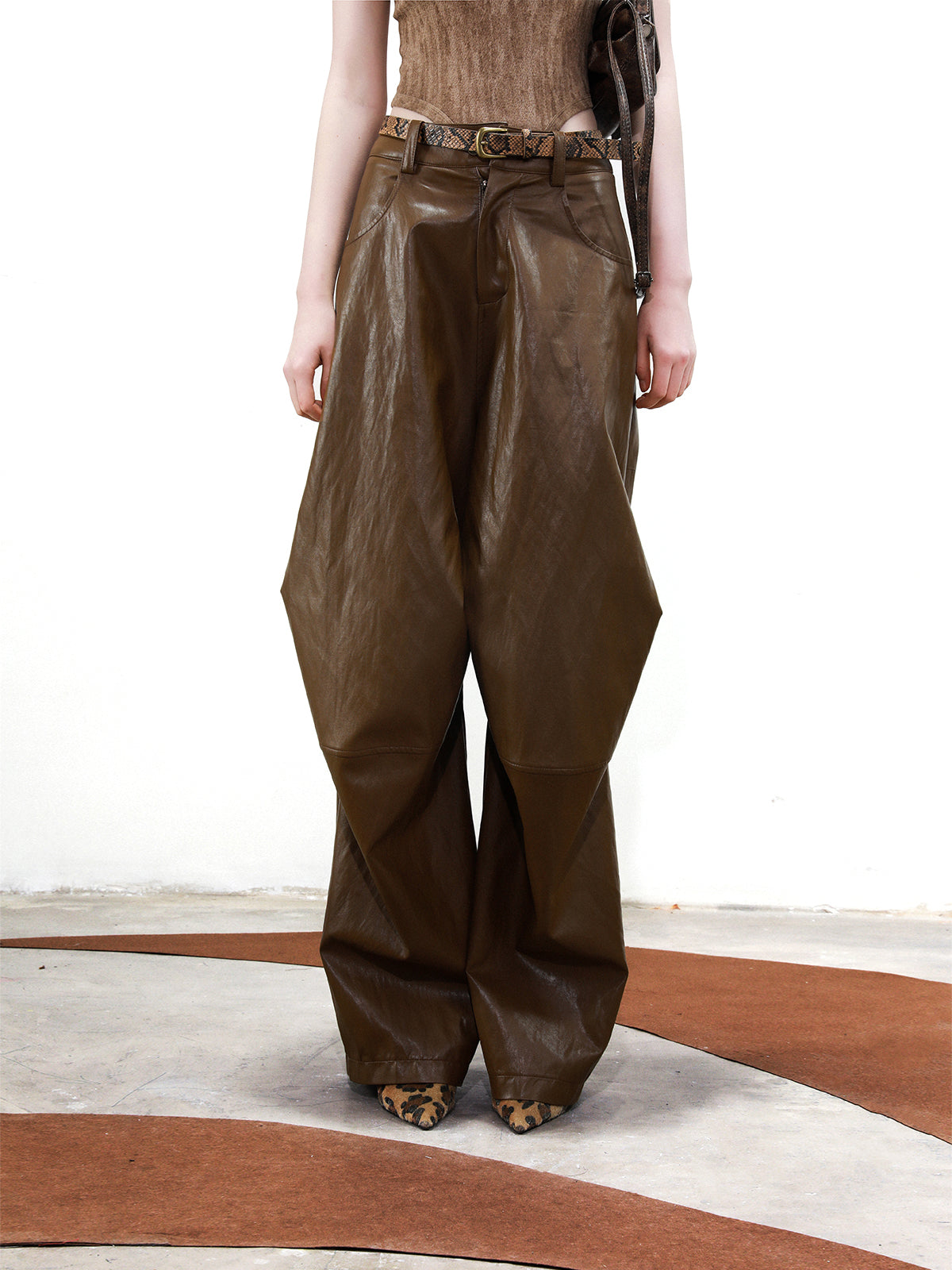 UpdateNN NORTH NODE Deconstructed Tapered PU Pants With Draping
