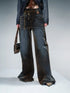 Flocked Fading Wide Leg Jeans With Metallic Accents