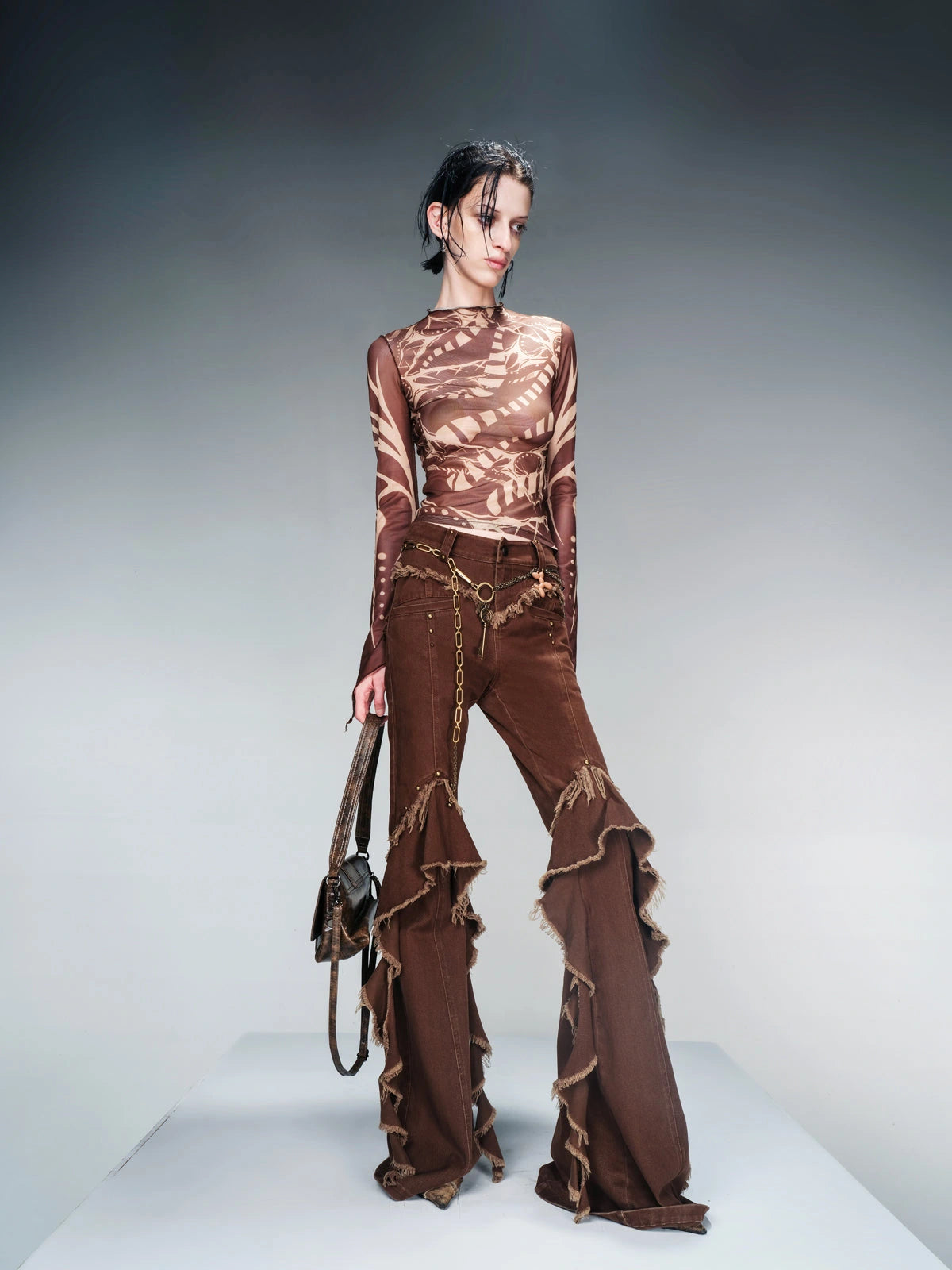 Tattoo Pain Graphic Sheer Mesh Skin Top