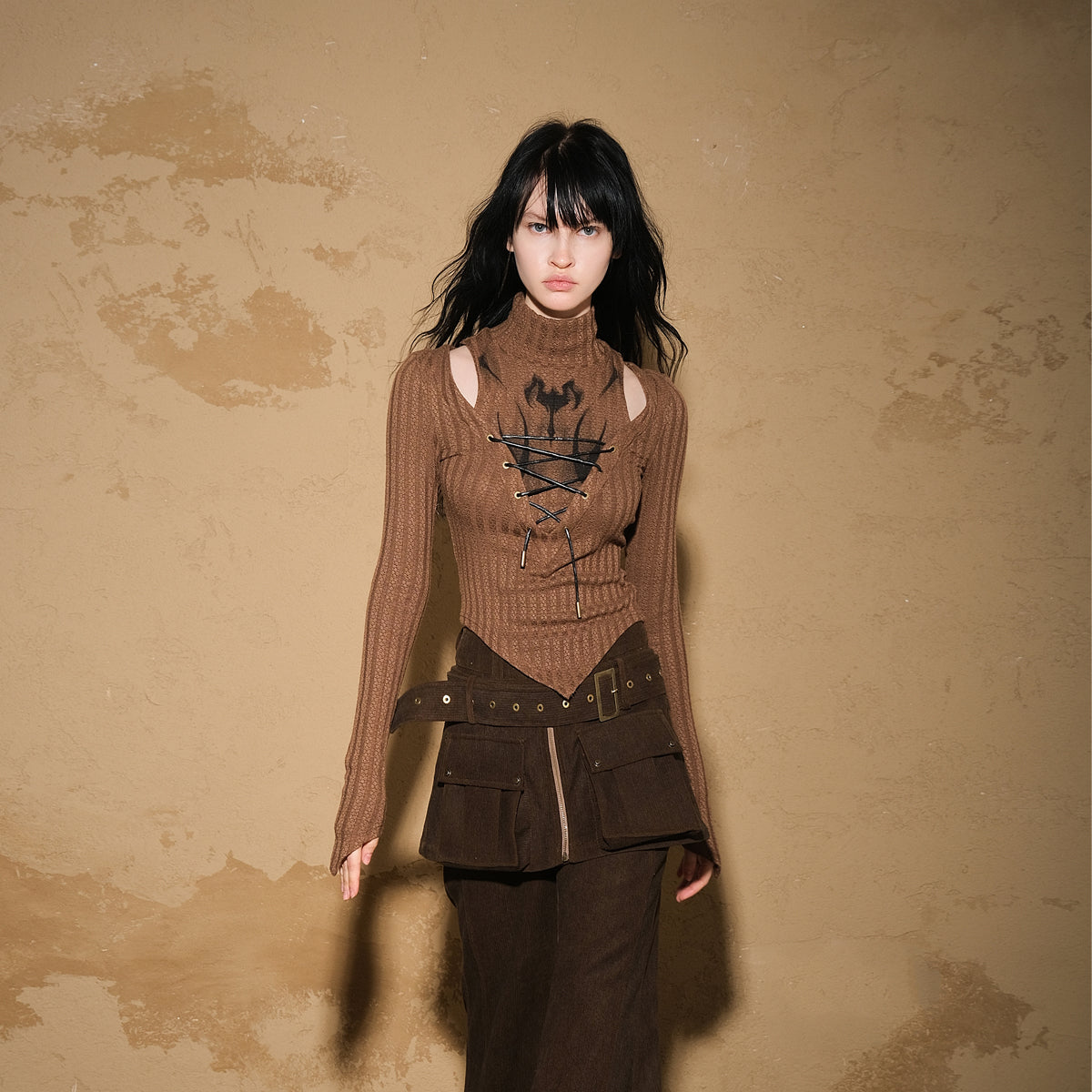 NN NORTH NODE Irregular Knit Sweater 2024 Ss V-neck T-shirt Long Sleeve