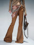 Stretch Denim Flare Pants With Detachable Printed Scarf